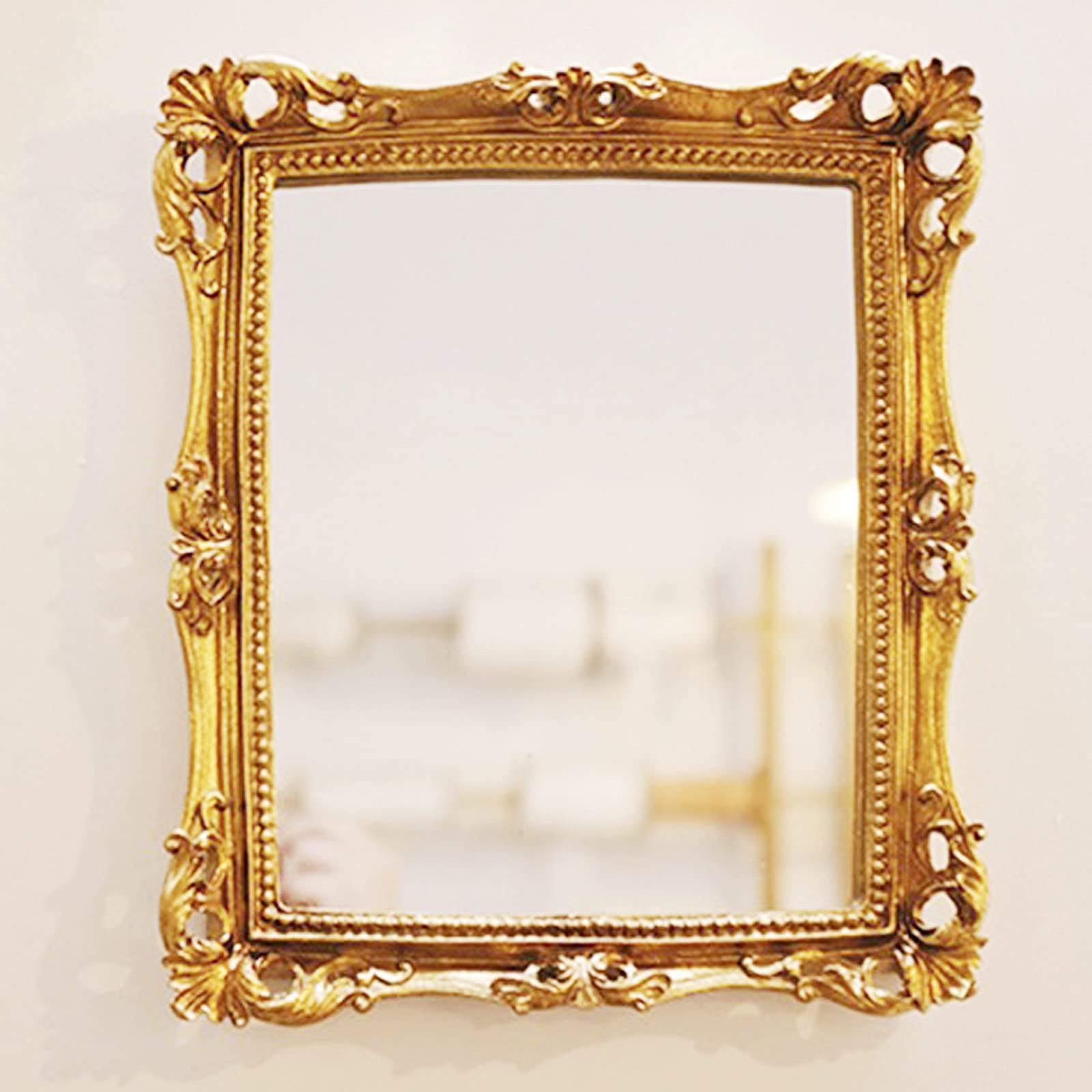 Luxury Ornate Gold Baroque Frame Mirror - Elegant Small Rectangle Square Wall Mirror for Vanity, Makeup & Decor | Perfect for Bedroom, Bathroom & Dressing Room