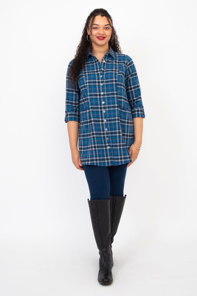 Stylish Larissa Tunic in Maya Plaid Print - 100% Cotton Women's Blouse for Casual Wear, Office & Spring Outfits