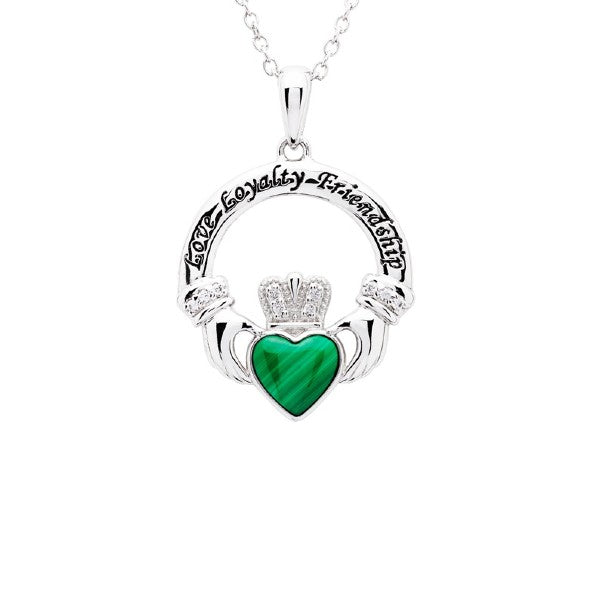 Authentic Claddagh Malachite Pendant Necklace – Irish Love Friendship Loyalty Jewelry Gift for Women – Perfect for St. Patrick’s Day & Anniversaries