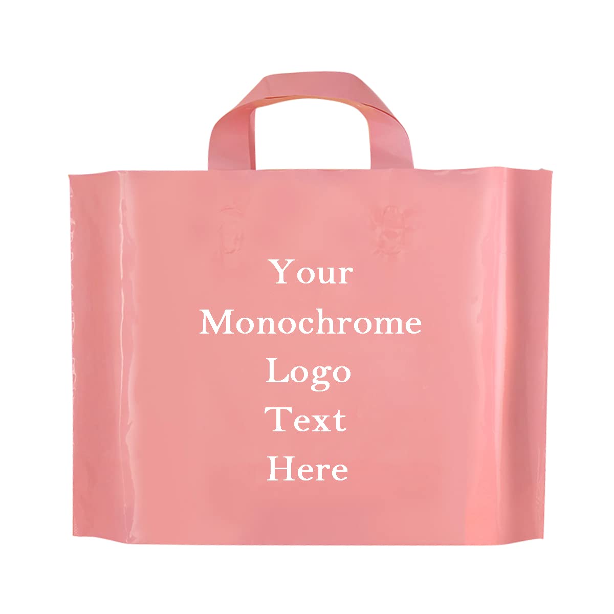 200 Pcs Custom Printed Gift Bags with Handles - Personalized Plastic Bags for Birthday Party, Christmas, Baby Shower & Events - 15.75x11.8x3.9 Inch Pink Merchandise Bags with Single/Dual Side Logo Printing (Great for Retail Packaging, Party Favors & Corporate Gifting)