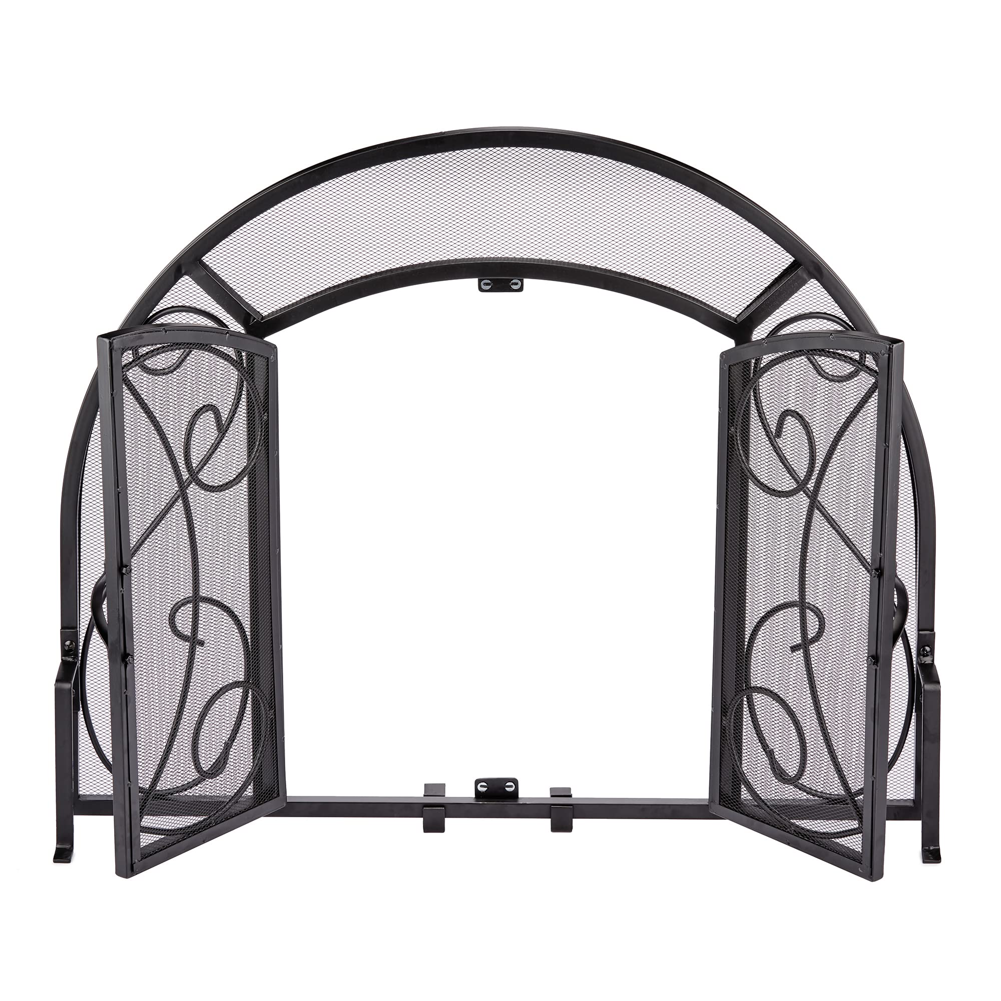 UniFlame Single Panel Black Wrought Iron Fireplace Screen with Doors - Elegant Fireplace Safety Guard for Living Room & Bedroom