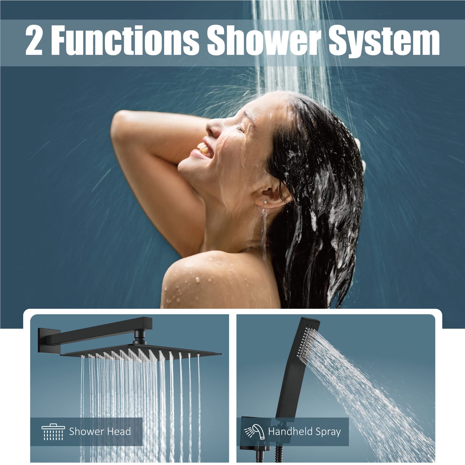 Aolemi Matte Black 12 Inch Wall Mount Shower Faucet Set - Rain Shower System with Handheld Spray, Rough-in Valve & Trim Kit - Perfect for Modern Bathroom Renovation & Spa-Like Shower Experience