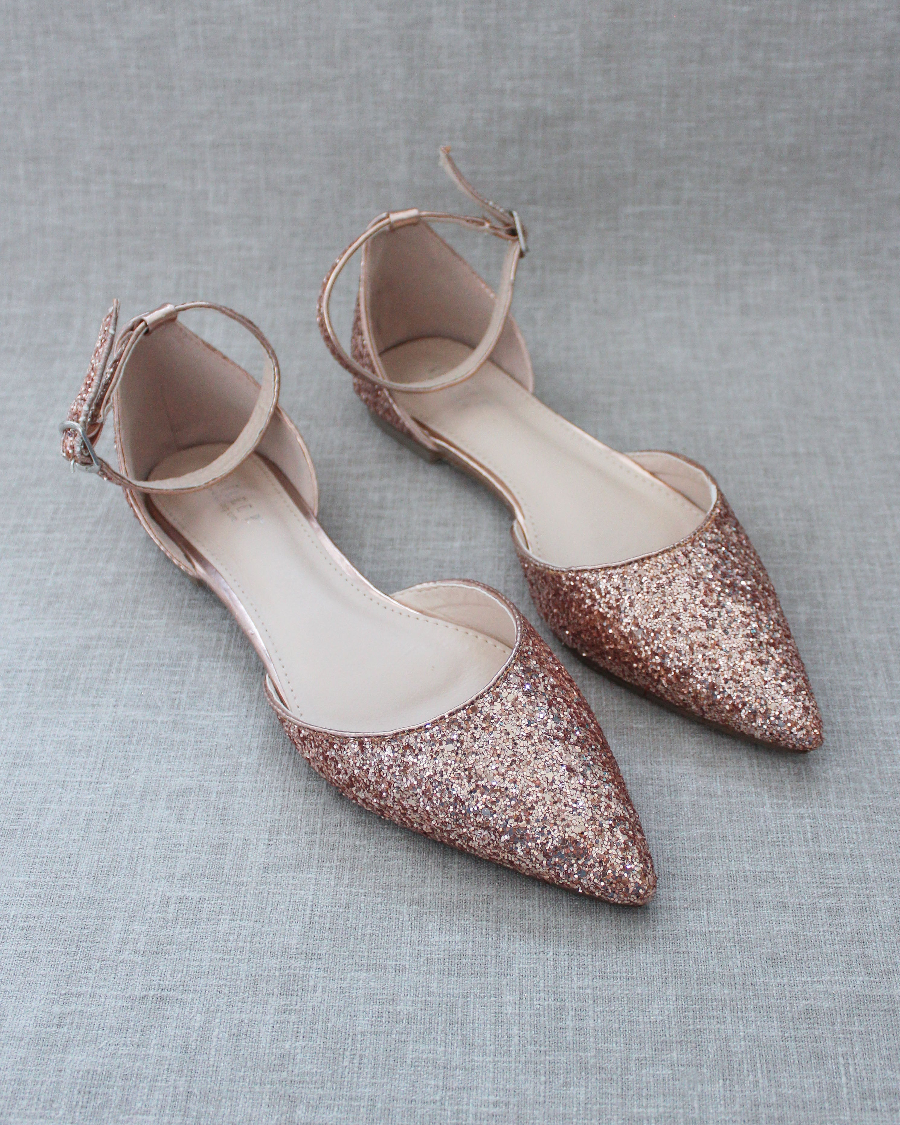 Sparkly Rock Glitter Ankle Strap Ballet Flats for Women - Comfortable Dressy Shoes for Parties, Weddings & Date Nights