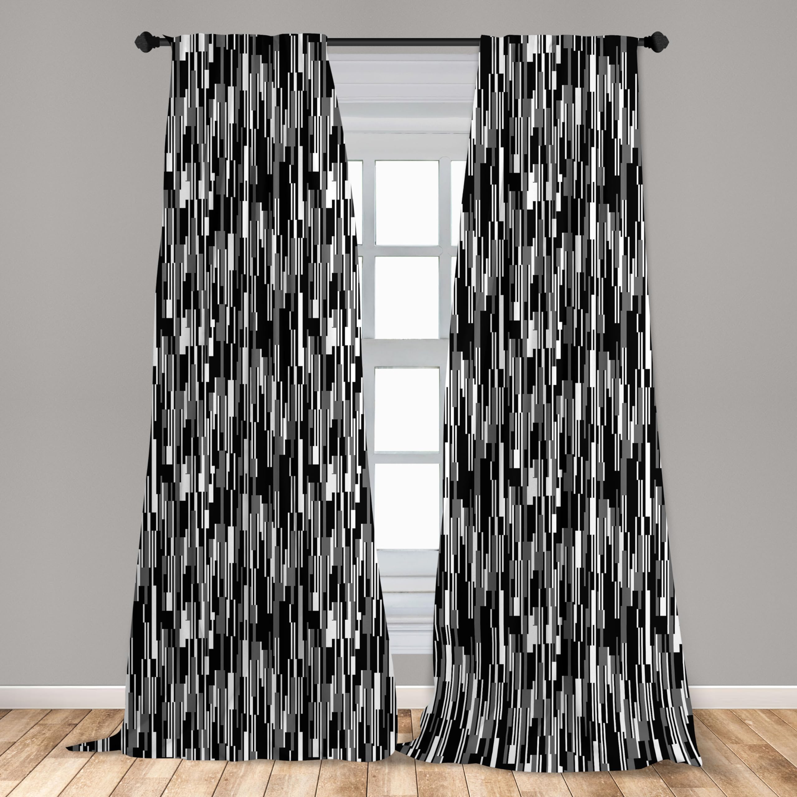 Ambesonne Black and White Barcode Pattern Window Curtains - Lightweight Vertical Stripes in Grayscale, 2-Panel Set with Rod Pocket (28