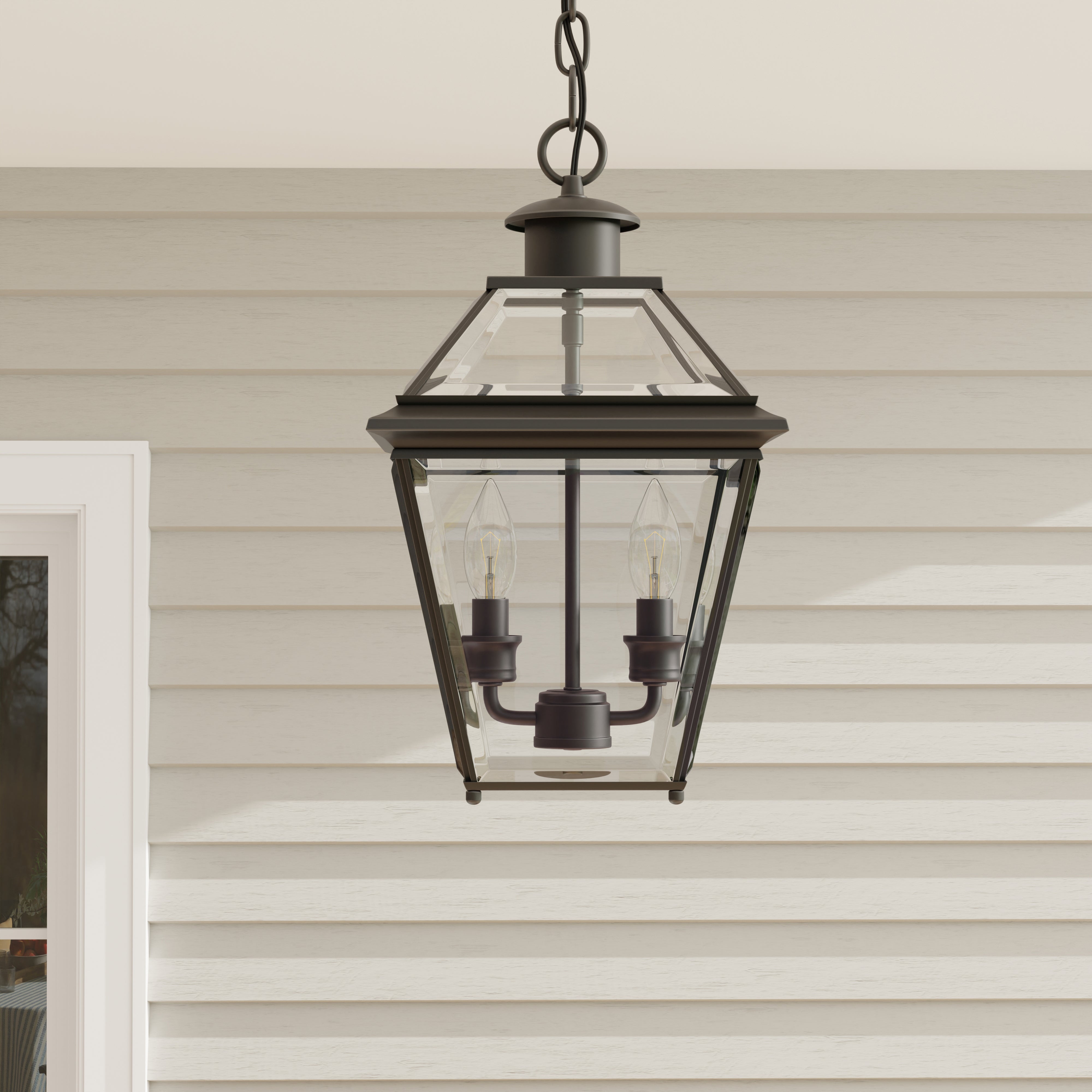 Burlington Collection Two-Light Hanging Lantern - Vintage Style Outdoor/Indoor Pendant Light for Porch, Patio & Dining Room Decor