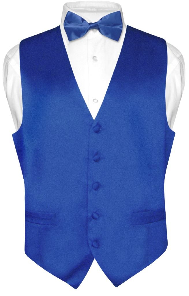 Biagio Men's Royal Blue Silk Dress Vest & Bow Tie Set - Formal Wedding, Prom, Evening Wear