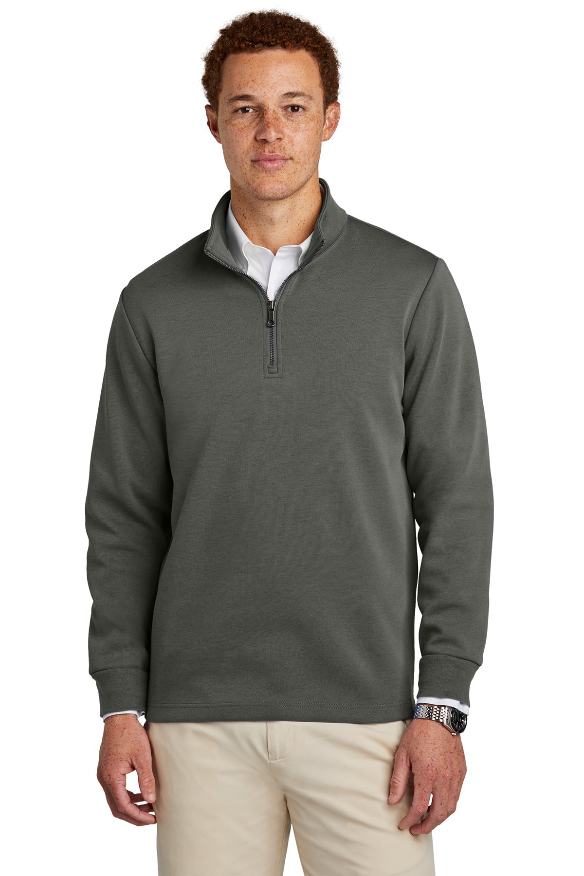 Brooks Brothers Men's Double Knit 1/4 Zip Pullover Sweater in Windsor Grey - Perfect for Office Wear & Casual Outings