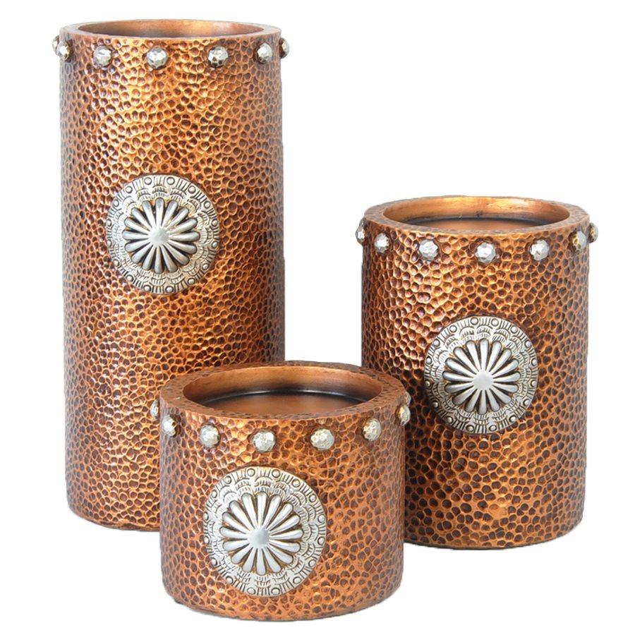 Hammered Copper Look 3-Piece Candle Holder Set with Concho Design - Western Home Decor for Living Room, Dining Table, and Wedding Centerpieces