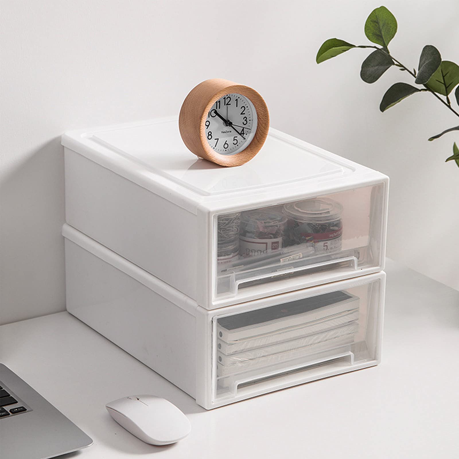 Clear Stackable Desk Organizer Drawers - Small Desktop Storage Box for Office & Home, Craft Supplies Organizer (Narrow Open Design, White) - Perfect for Organizing Stationery, Makeup, Jewelry & Small Accessories - 1 Count