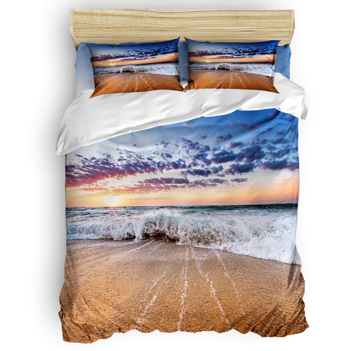 Alandar Home 4-Piece Seaside Sunrise Bedding Set - Soft Duvet Cover with 2 Pillowcases for California King Size | Kids, Teens, Women & Men's Bedroom Decor | Perfect for Coastal Themed Bedrooms & Guest Room Makeovers
