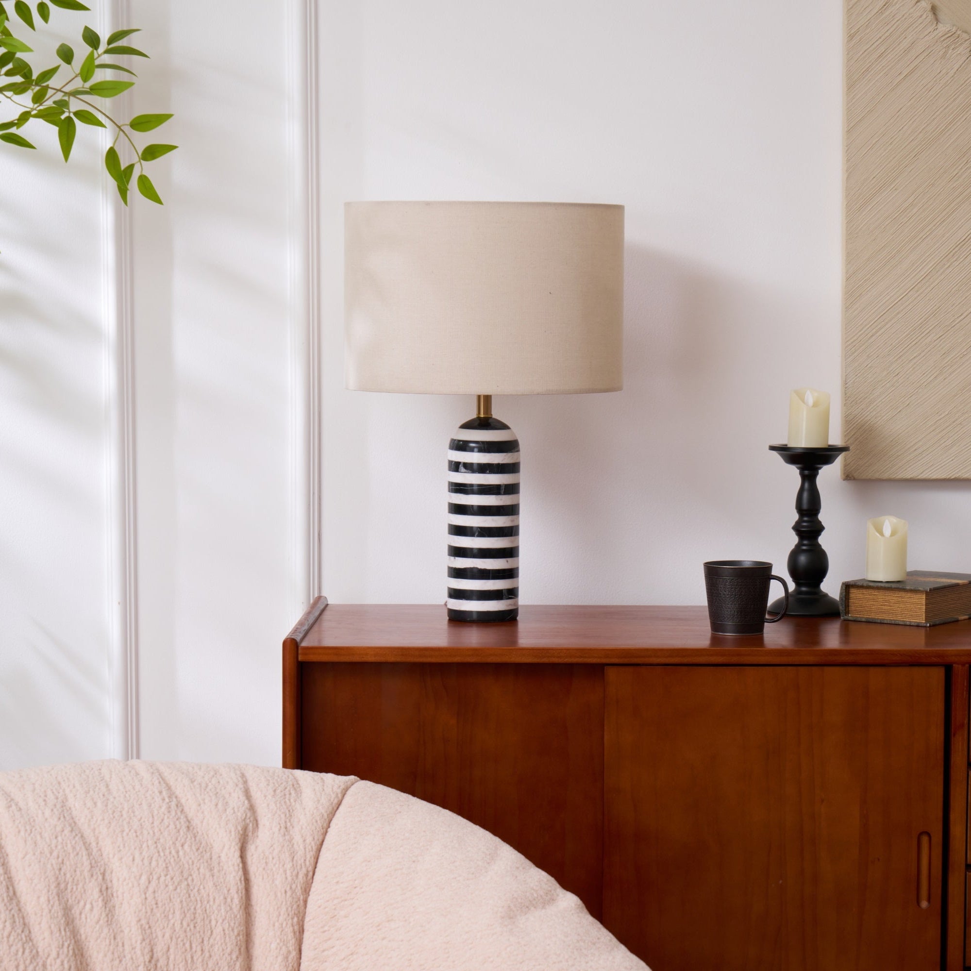 Elegant Tuxedo Marble Table Lamp - Modern Home & Office Decor Lighting for Bedroom, Living Room, Study - Dimmable LED Desk Lamp with USB Port