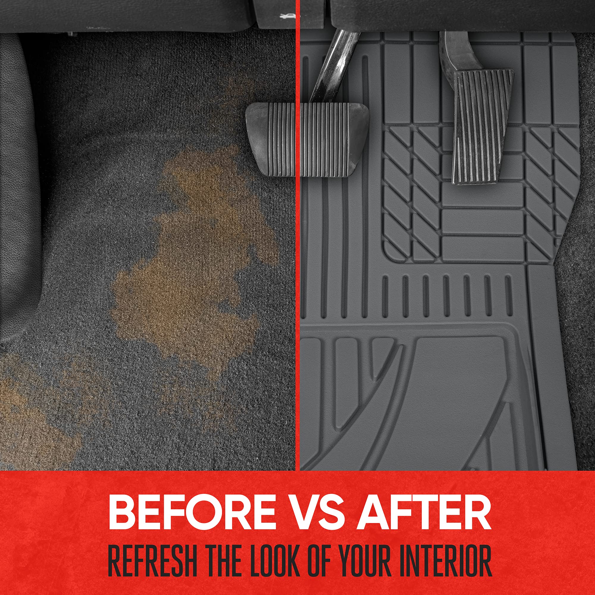 Motor Trend FlexTough Advanced Gray Rubber Car Floor Mats with Cargo Liner - All Weather Custom Fit Floor Mats for Cars, SUVs & Vans | Front & Rear Set | Durable Protection for Mud, Snow & Spills | Perfect for Daily Commute & Road Trips