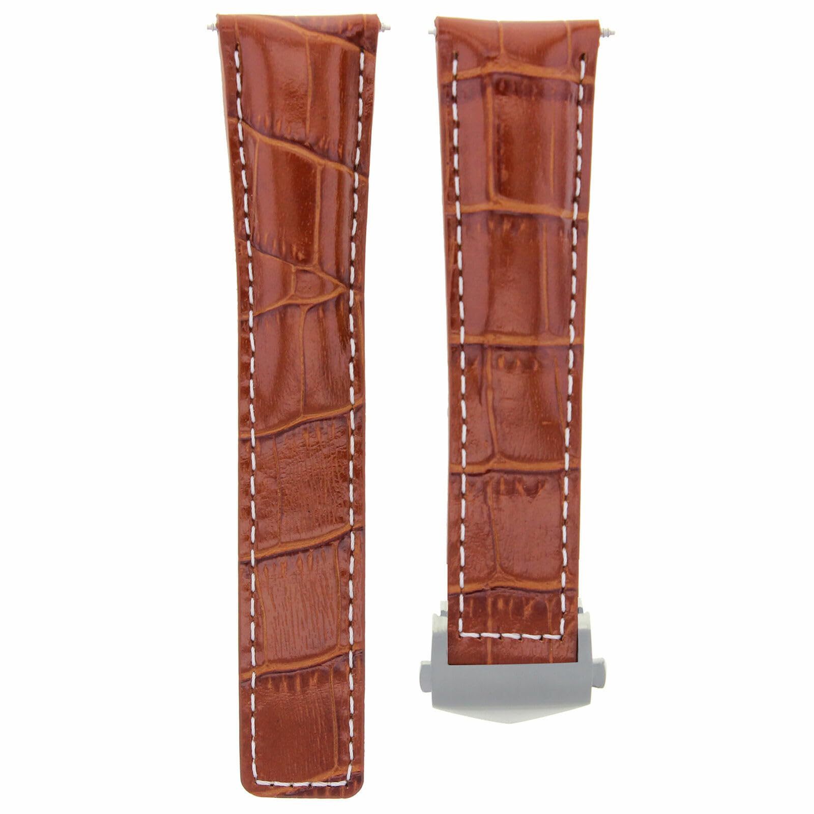 22mm Leather Watch Band for Tag Heuer Grand Carrera - Tan with White Stitching | Dress & Casual Wear