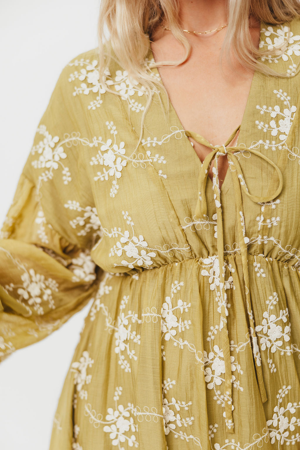 Rossi Women's Long Sleeve Midi Dress with Embroidery - Moss Green Floral Print Boho Chic Dress for Fall/Winter, Perfect for Office, Date Night & Holiday Parties