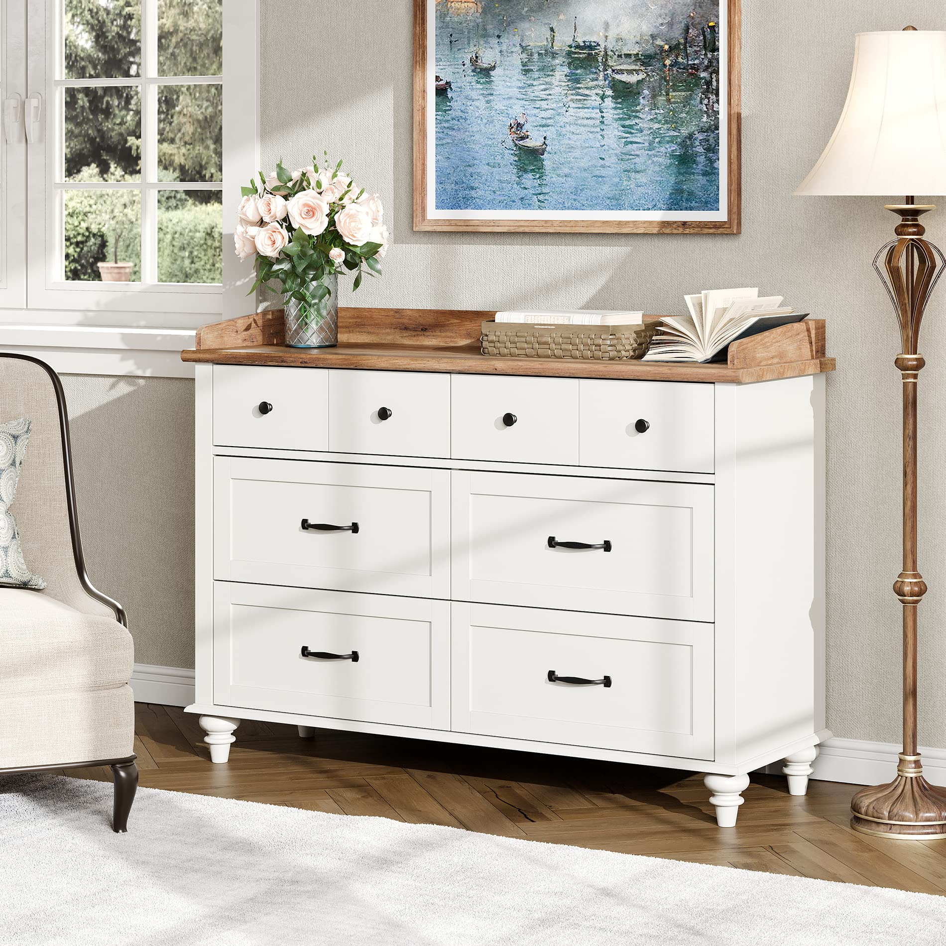 6-Drawer White Kids Dresser - Mid Century Modern Wooden Chest of Drawers for Bedroom, Nursery, Living Room & Hallway | Space-Saving Closet Storage Organizer for Clothes, Toys & Home Essentials