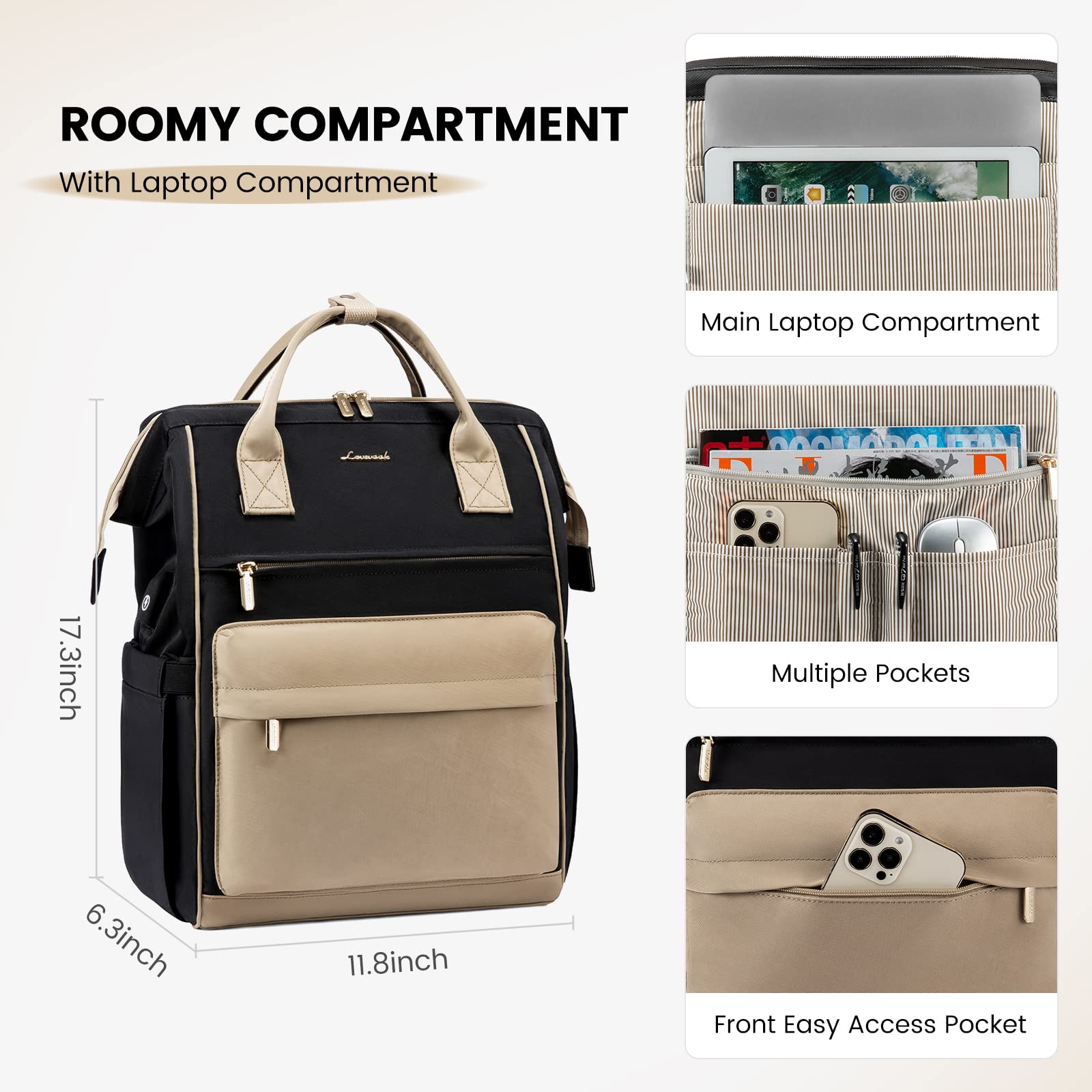 LOVEVOOK Women's Waterproof Laptop Backpack Purse - 15.6 Inch USB Charging Port Business Travel Computer Bag for Work, School, Nursing & Teaching | Perfect for Commuting, Office Use & Daily Essentials Organization