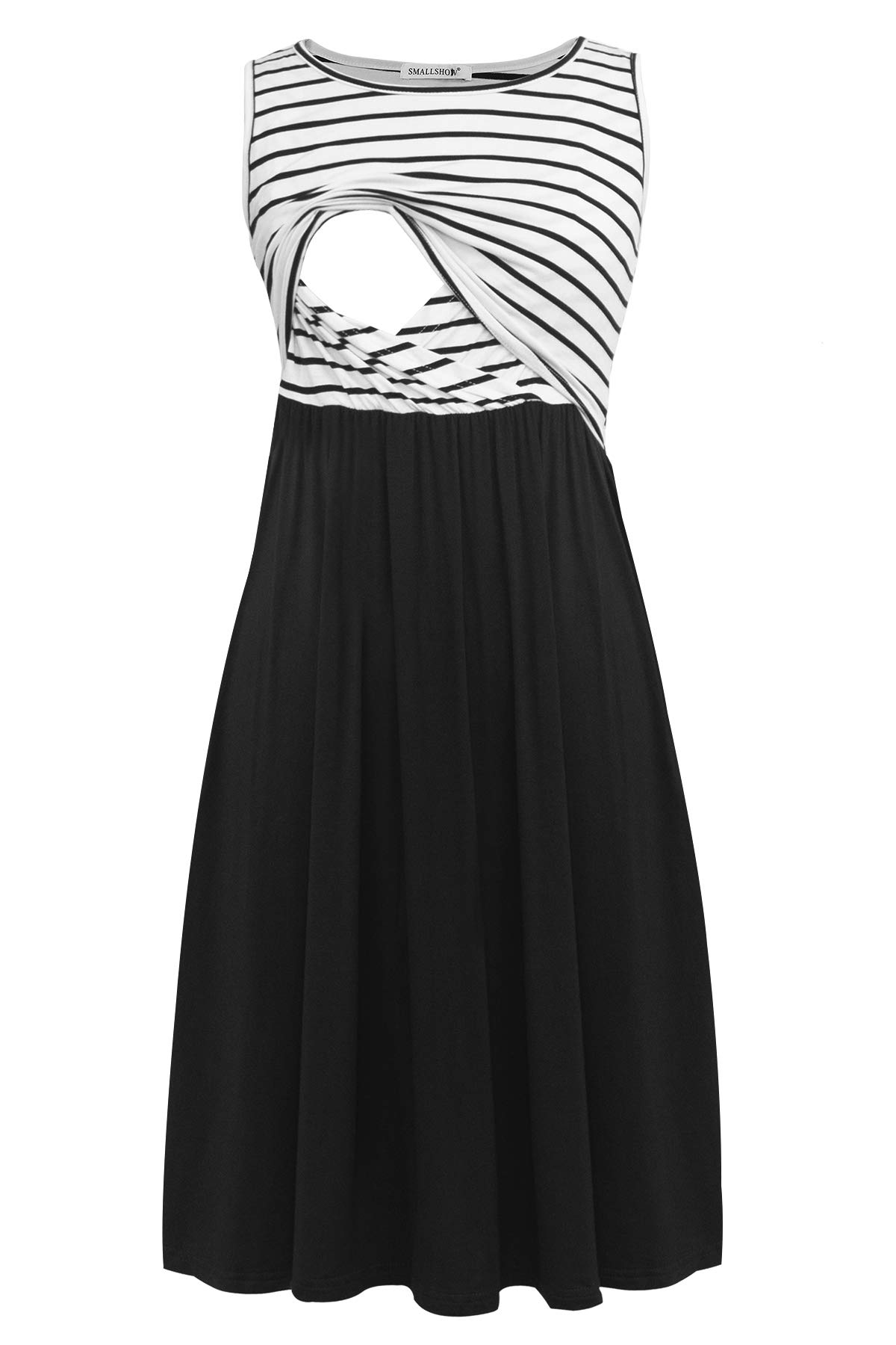 Smallshow Women's Sleeveless Nursing Dress - Patchwork Maternity Breastfeeding Dress for Summer, Comfortable & Stylish Nursing Wear for New Moms - Perfect for Hospital, Home & Outdoor Activities