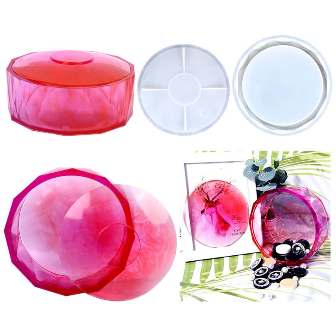 Zayookey Round Resin Jewelry Box Silicone Mold with Lid - DIY Epoxy Casting Mold for Trinket Storage, Candle Holder, Flower Pot & Candy Container - Perfect for Crafting, Home Decor & Gift Packaging