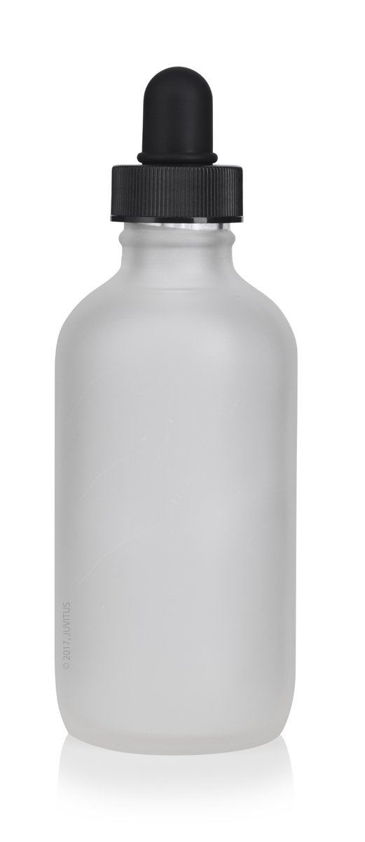 JUVITUS 4 oz Frosted Clear Glass Boston Round Bottle with Glass Dropper - 4 Pack with Free Funnel - Essential Oil Bottles, DIY Craft Supplies, Travel Toiletries Storage - Perfect for Aromatherapy, Homemade Beauty Products & Small Batch Liquids