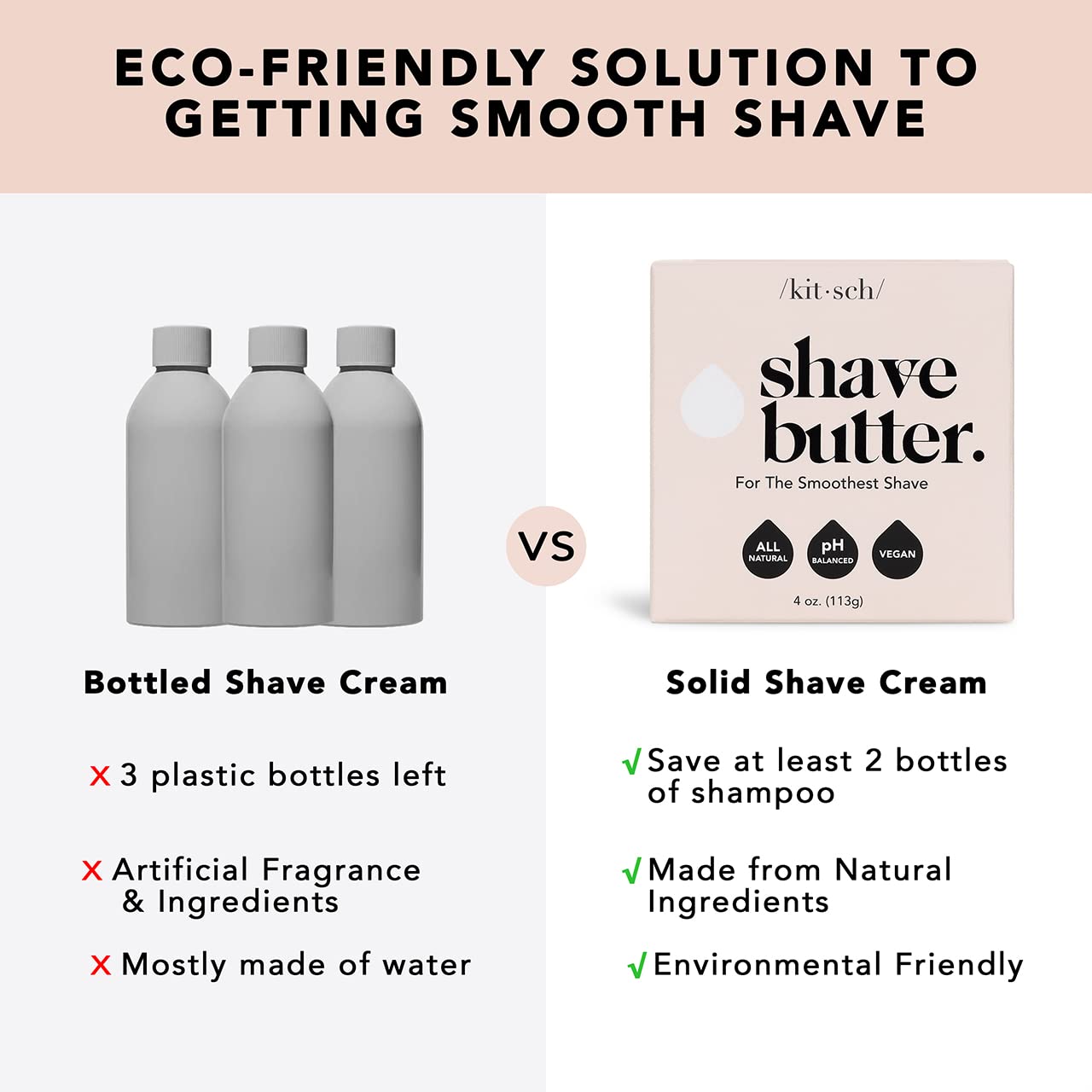Kitsch Smooth Shave Butter for Sensitive Skin - 2-in-1 Hair Conditioner & Shaving Bar - Natural Moisturizing Shave Cream for Women & Men - Perfect for Travel & Sensitive Skin Care Routine