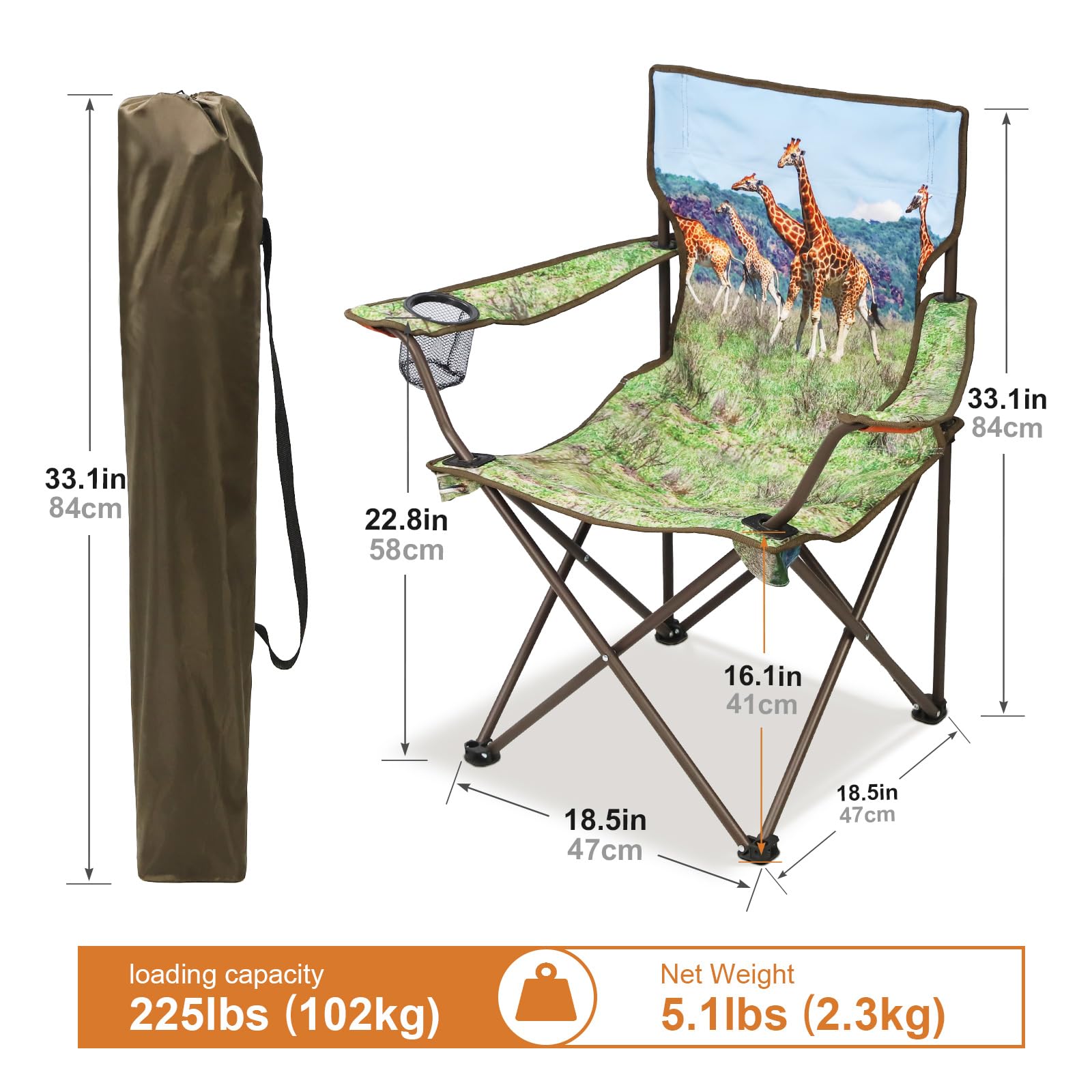 Northroad 2-Pack Portable Folding Camping Chairs - Lightweight Collapsible Hunting Chairs with Animal Print Design for Outdoor, Travel, Beach, Fishing, Picnics, Backyard, and Garden Use - Perfect for Camping Trips, Tailgating, and Outdoor Adventures