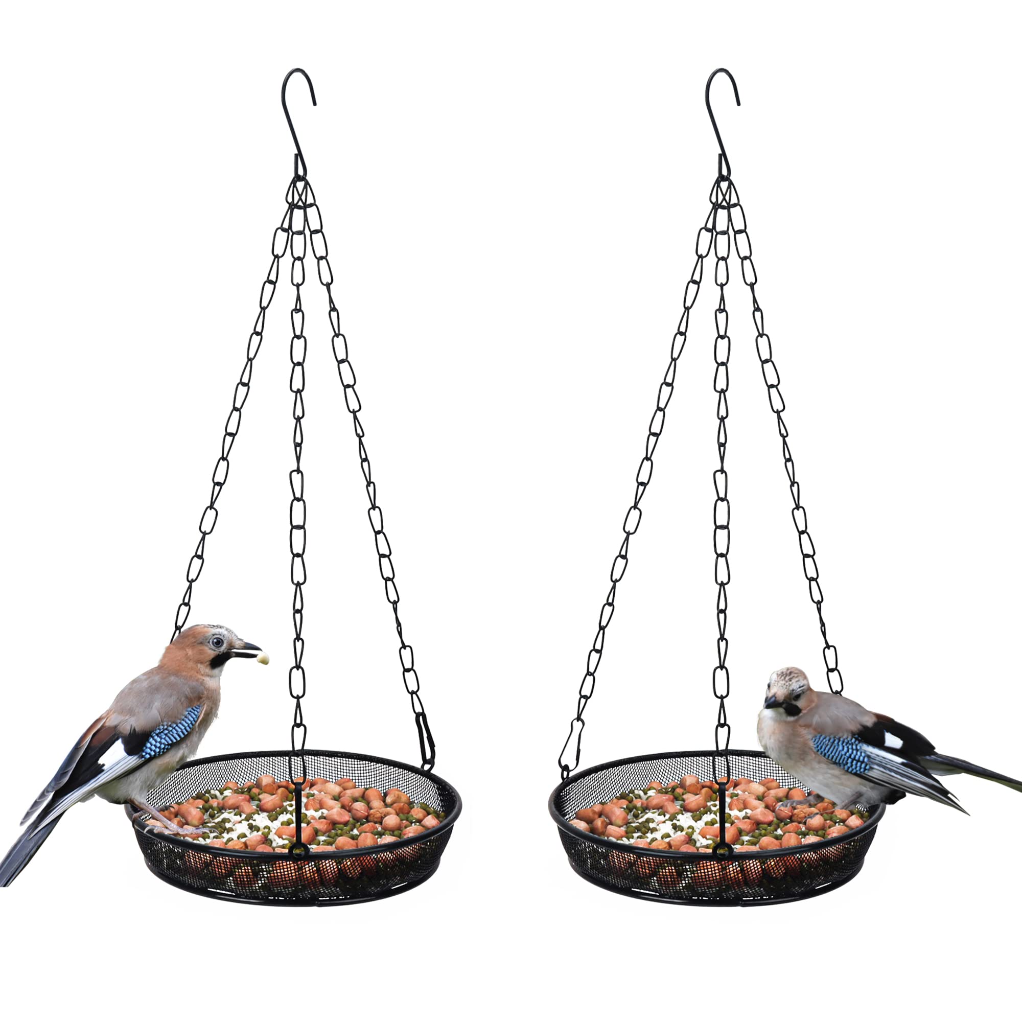 2 Pack Hanging Bird Feeder Tray - Durable Metal Iron Mesh Seed Platform for Outdoor Garden, Attracts Wild Birds (Circular/Black) - Perfect for Backyard, Patio & Bird Watching Enthusiasts
