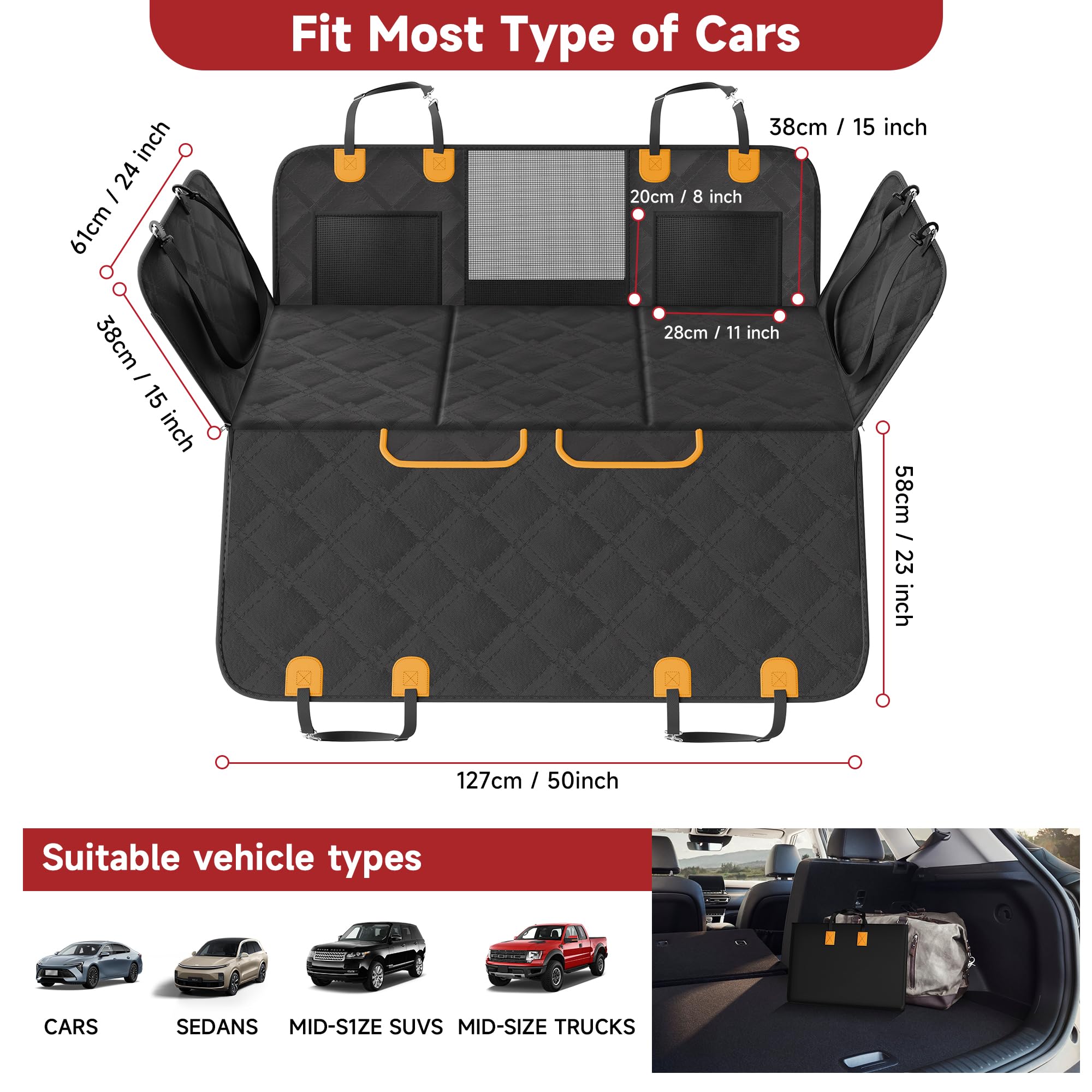 **Dog Car Seat Cover with Hard Bottom & Mesh Window - Back Seat Extender for Dogs, Pet Travel Hammock for SUV, Truck & Camping - Durable & Comfortable for Road Trips & Outdoor Adventures**