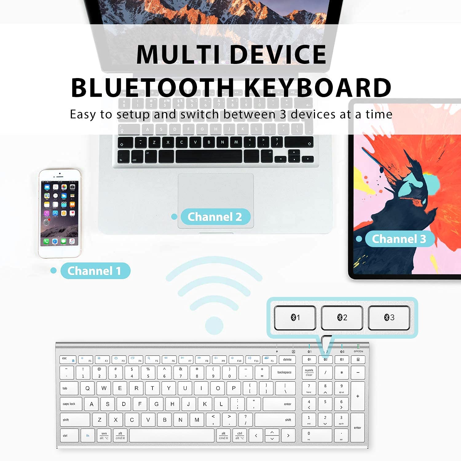 iClever BK10 Bluetooth Keyboard - Wireless, Rechargeable, Multi-Device for Mac/Windows/iOS/Android - Home & Office Use