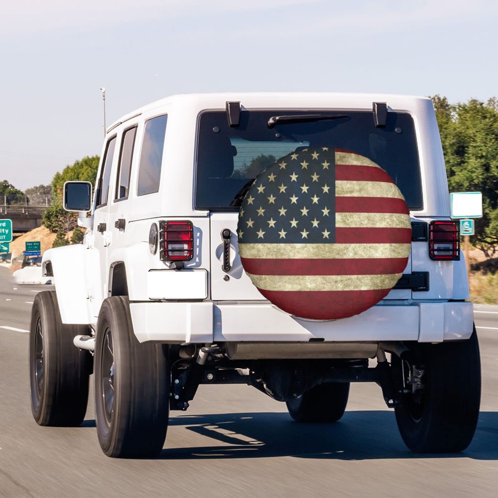 Retro American Flag Spare Tire Cover - 17 Inch Dustproof Wheel Protector for Trailers, RVs, SUVs & Trucks | Durable Outdoor Accessory for Camping & Road Trips