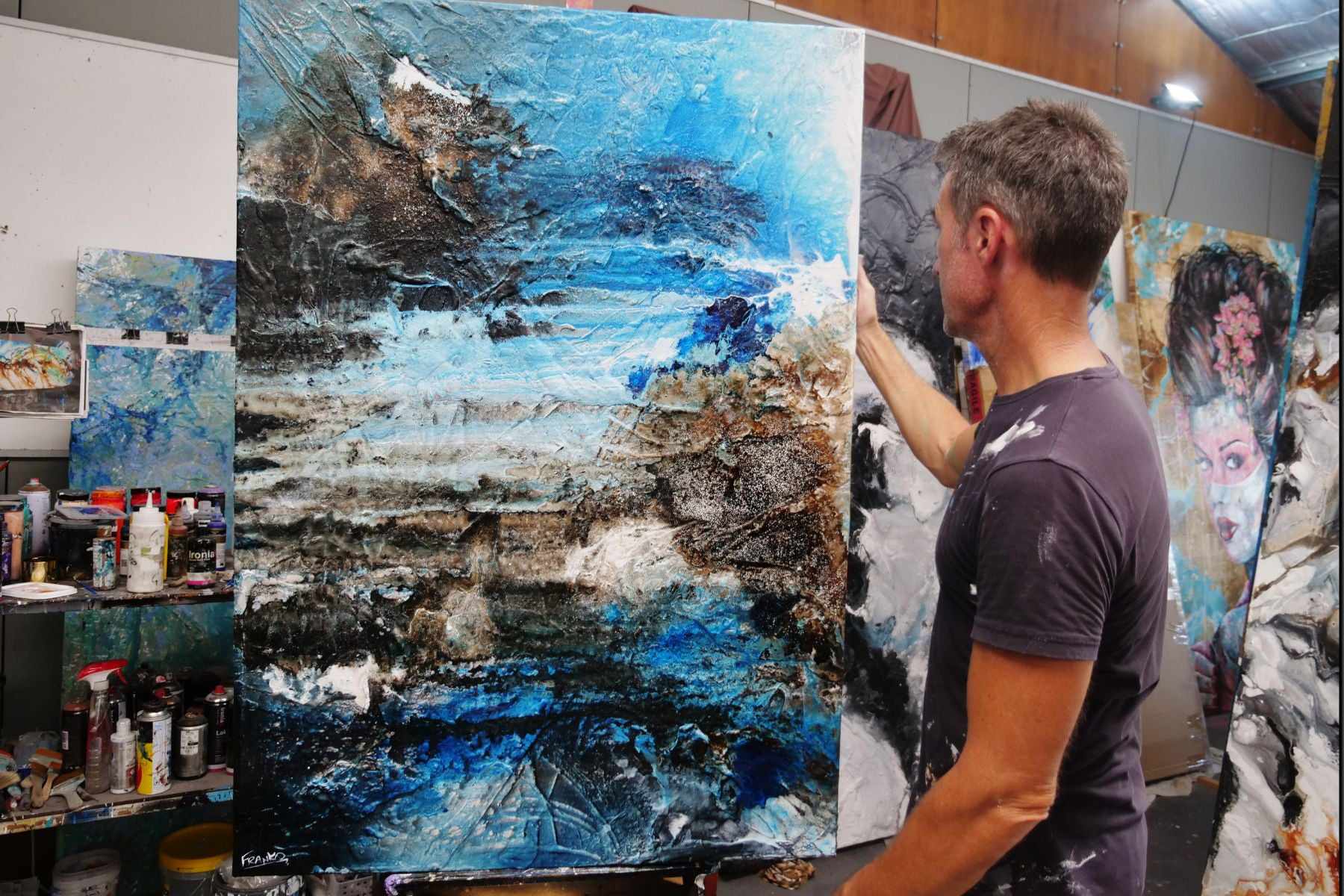 Blue Textured Abstract Honeycomb Cove Painting 140cm x 100cm - Modern Wall Art for Living Room, Bedroom & Office Decor