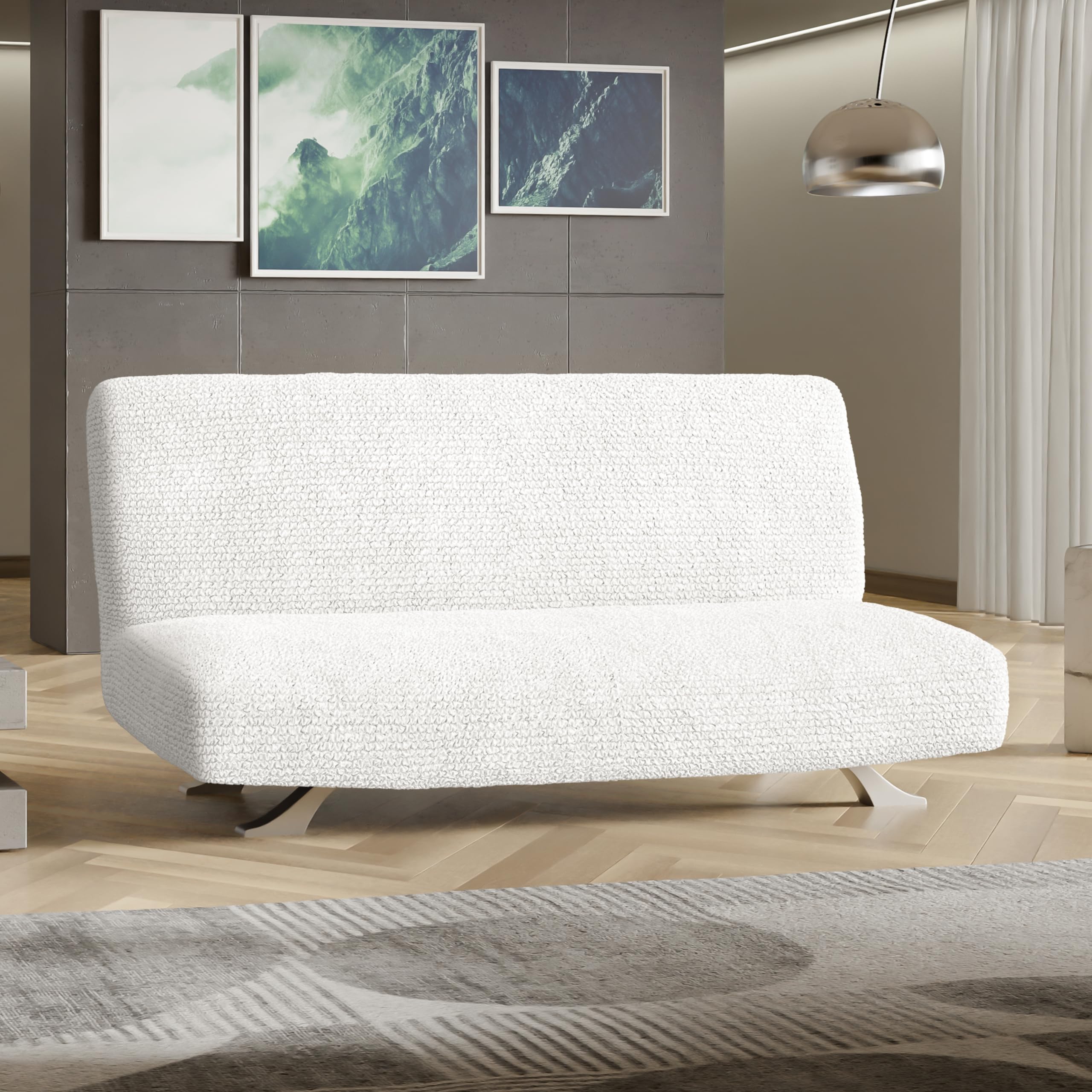 PAULATO BY GA.I.CO. Futon Cover - Armless Sofa Slipcover, Stretchable 1-Piece Couch Protector - Soft Microfiber Fabric for Kids & Pets - Crisp White | Perfect for Living Rooms, Dorms & Guest Beds