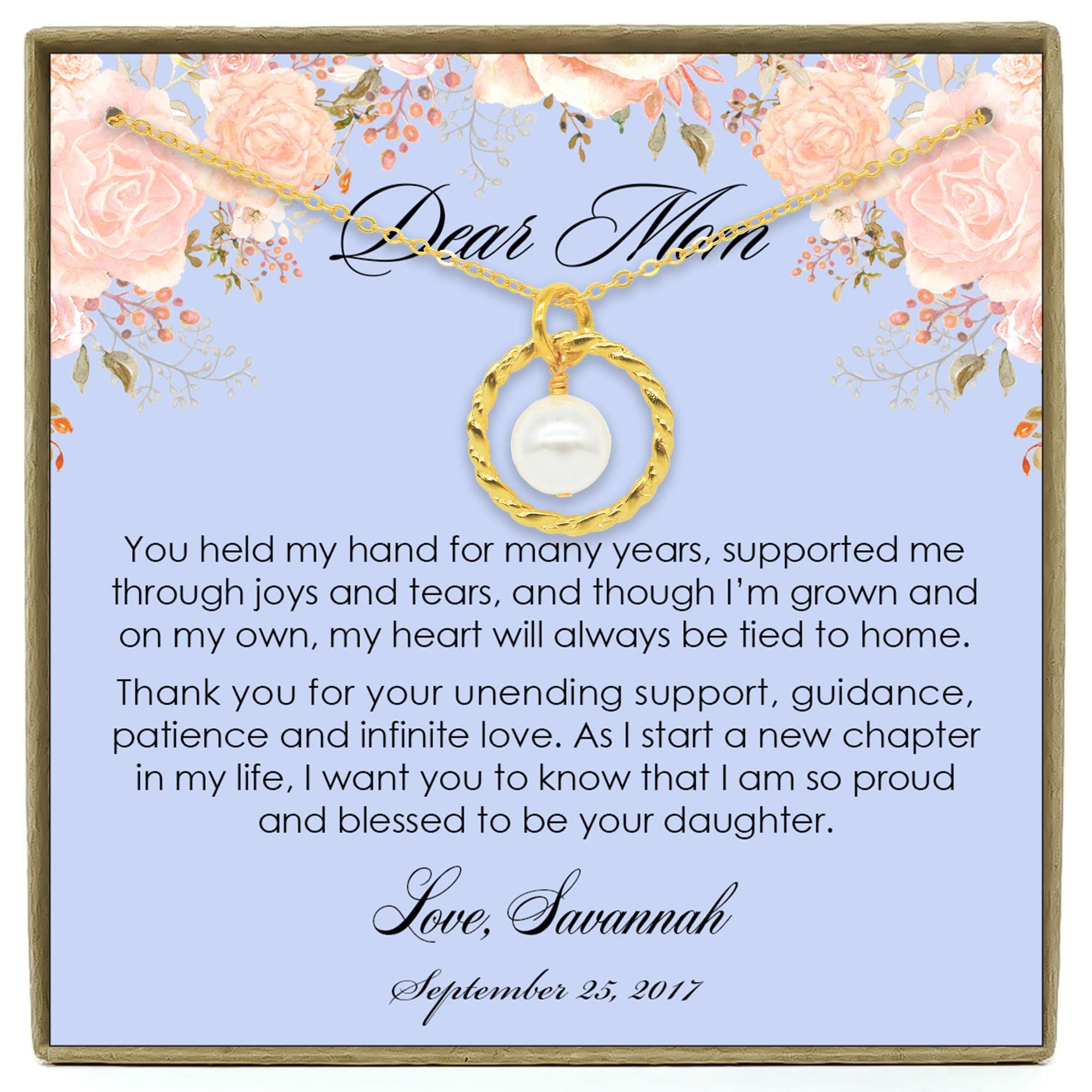 Personalized Mother of the Bride Necklace - Gold Eternity Pearl Jewelry Gift from Daughter - Wedding Day Keepsake for Mom - Perfect for Mother-Daughter Bonding & Special Occasions
