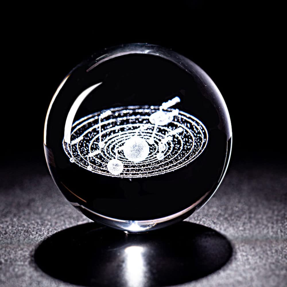 3D Engraved Solar System Crystal Ball Paperweight - 60mm Glass Miniature Planets Model Sphere for Home Office Decor, Meditation & Unique Gift Idea