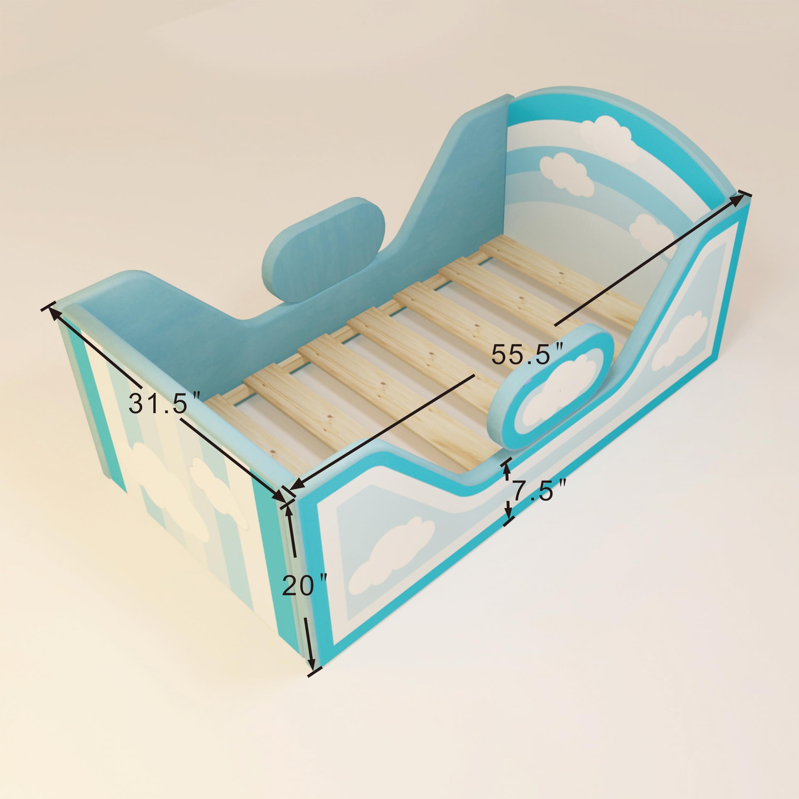 Round Toddler Bed with Safety Rail & Upholstered Headboard - Standard Crib Size Floor Bed for Kids 18 Months to 6 Years (Sky Blue, No Mattress Included) | Perfect for Montessori Bedrooms, Daycare Centers & Safe Sleep Training