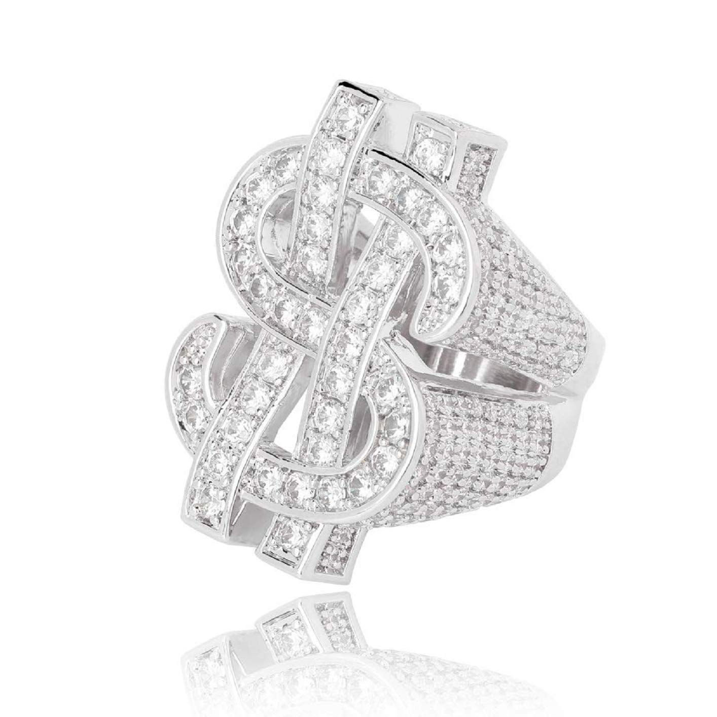 Iced Out Cubic Zirconia Dollar Sign Ring for Men - Hip Hop US Dollar Symbol Jewelry, Punk Rock Money Amulet Gift for Rappers & Boys | Perfect for Concerts, Parties & Streetwear Fashion