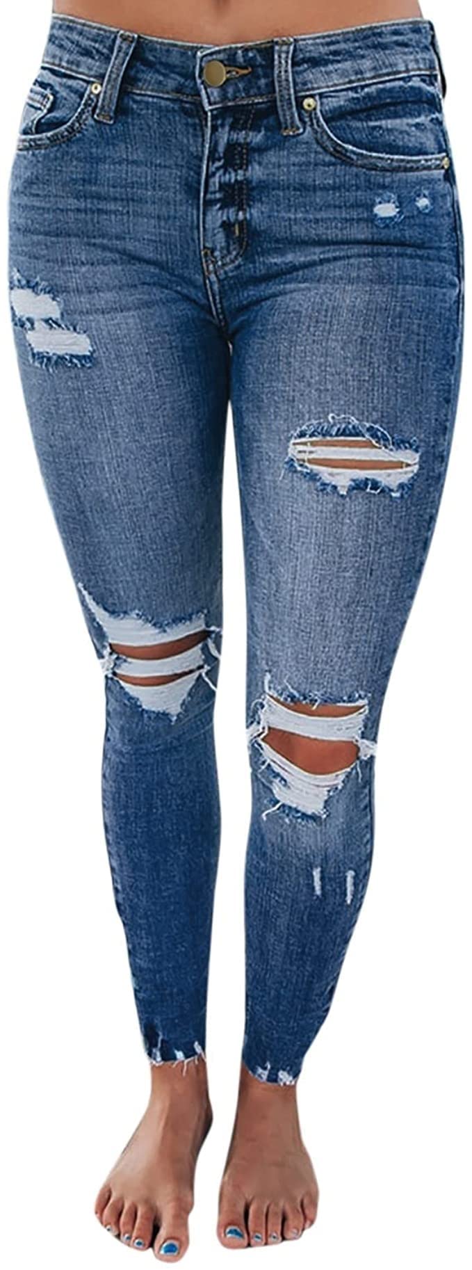 Women's Skinny Jeans with Ripped Holes - High Stretch Slim Fit Ankle Jeans | Perfect for Casual Outfits, Date Nights & Everyday Wear