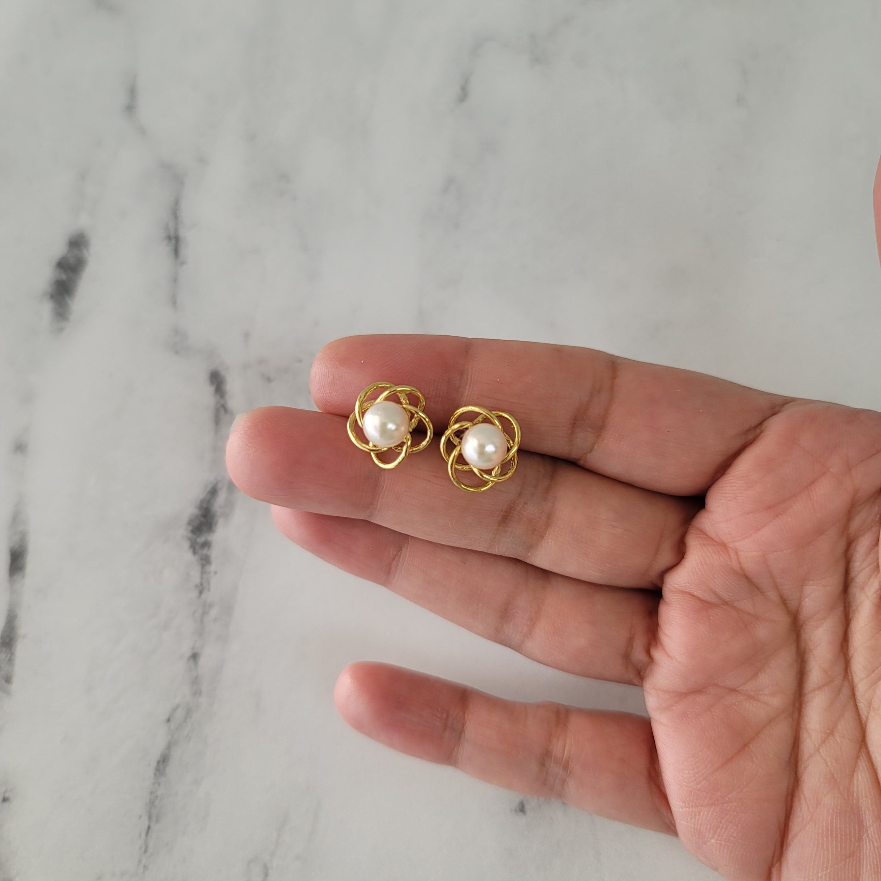 7MM Genuine Pearl Stud Earrings in 14K Yellow Gold - Classic Round Design for Women, Perfect for Weddings, Parties & Everyday Elegance
