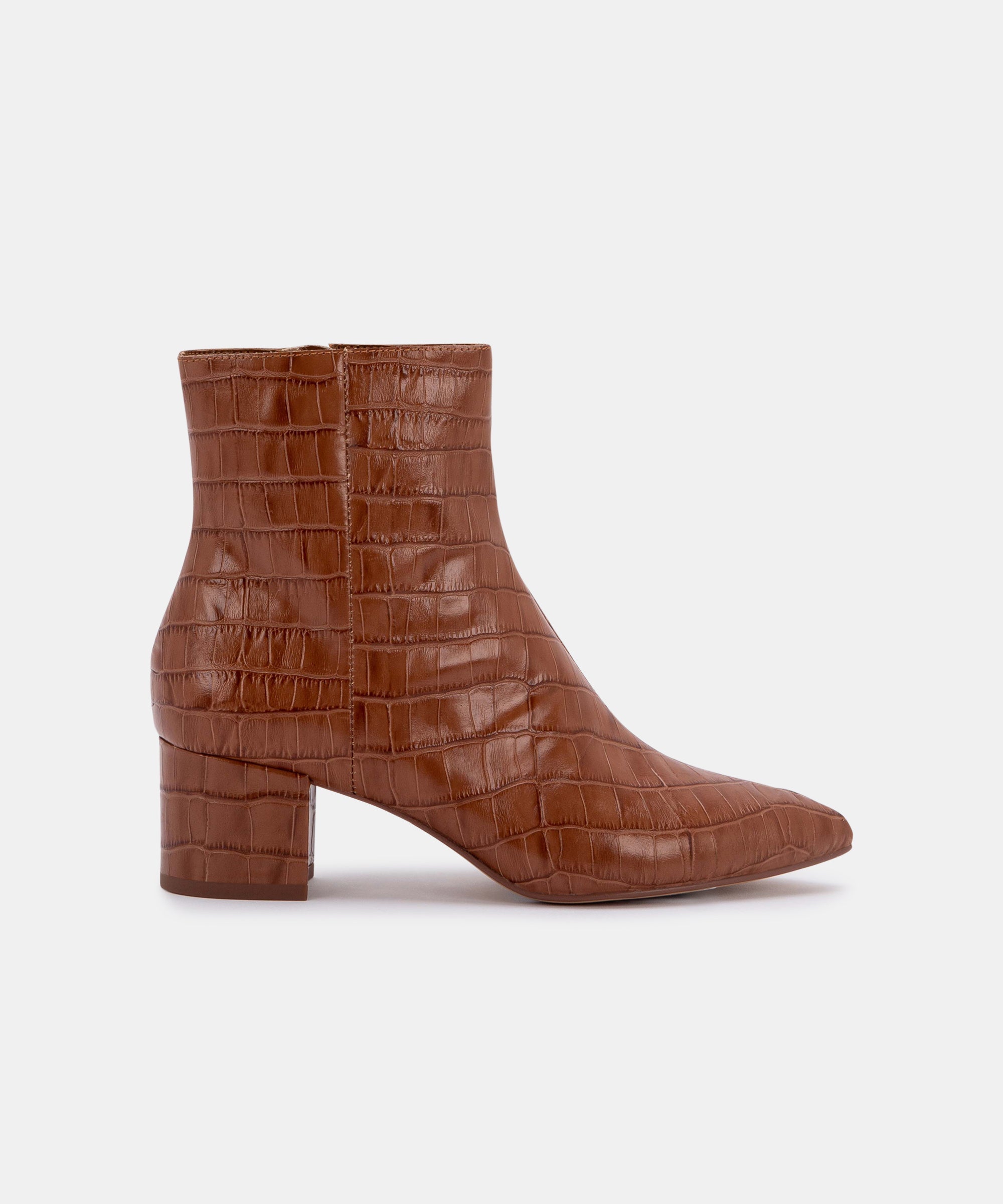 BEL Women's Cognac Crocodile Embossed Ankle Booties - Stylish & Comfortable for Fall/Winter Fashion, Office Wear & Casual Outings
