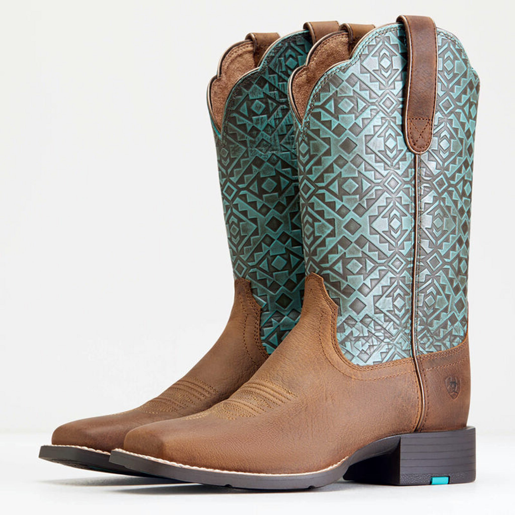 Ariat Women's Brown & Turquoise Round Up Cowboy Boots - Western Riding, Country Fashion & Everyday Wear