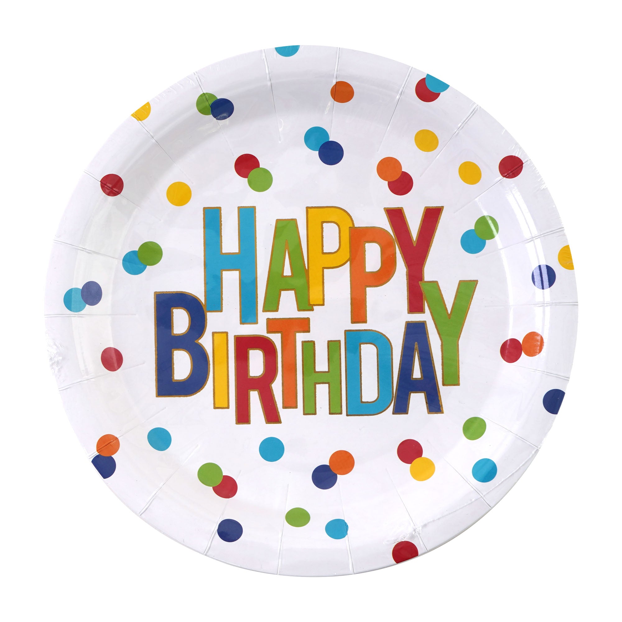 14-Pack Happy Birthday Round Dotted Plates with Hot Stamp - Perfect for Birthday Parties, Celebrations & Special Events