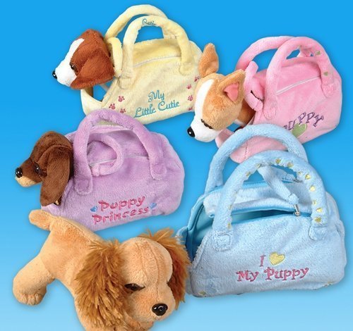 9 Inch Plush Puppy in Purse - Bulk Pack of 60 Adorable Stuffed Animal Toys for Kids, Party Favors, Gift Bags & Classroom Rewards
