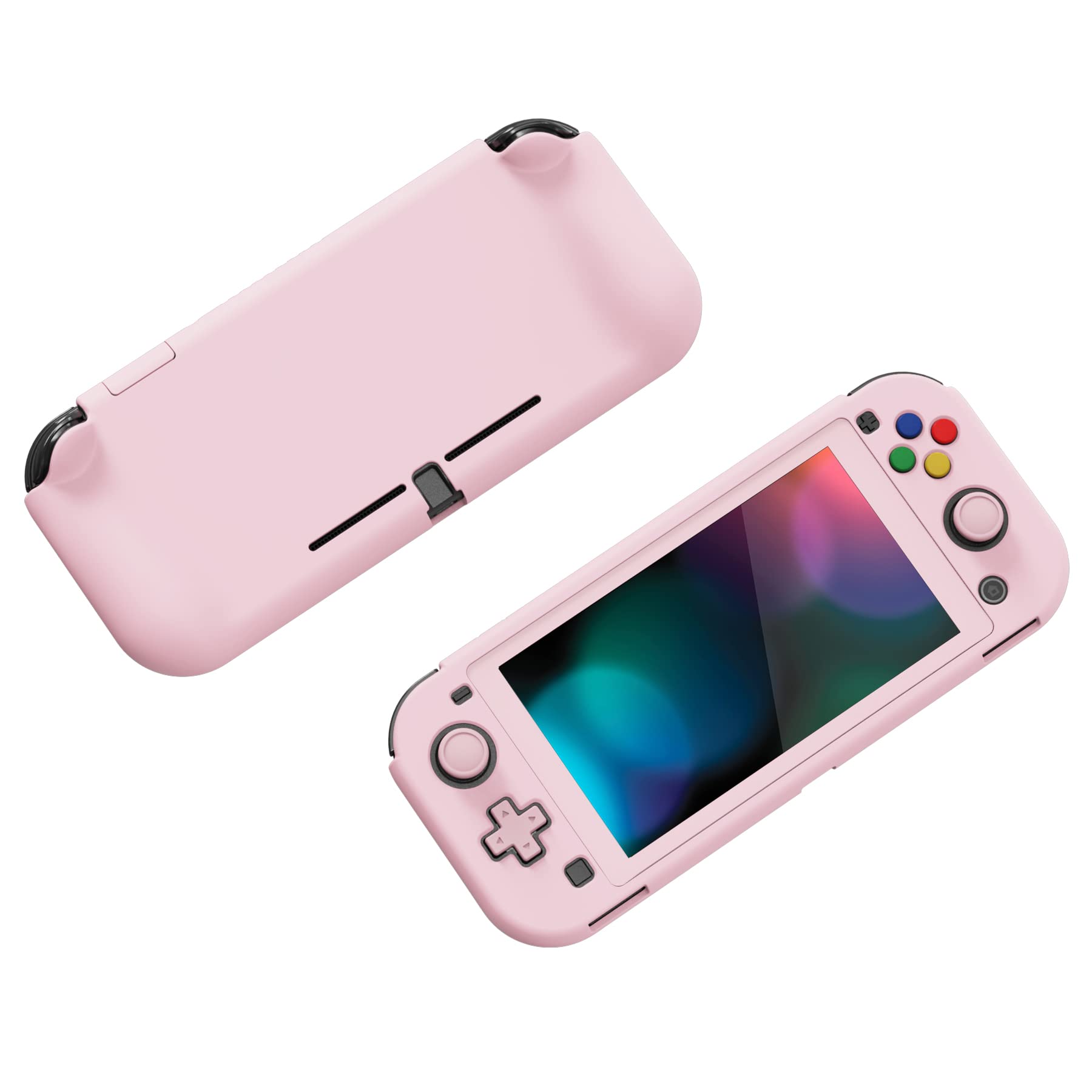 PlayVital ZealProtect Ergonomic Grip Hard Protective Case for Nintendo Switch Lite - Durable Shock-Absorbent Anti-Scratch Cover with Screen Protector & Thumb Grip Button Caps (Cherry Blossom Pink) | Perfect for Gaming On-The-Go, Travel Protection & Long Play Sessions