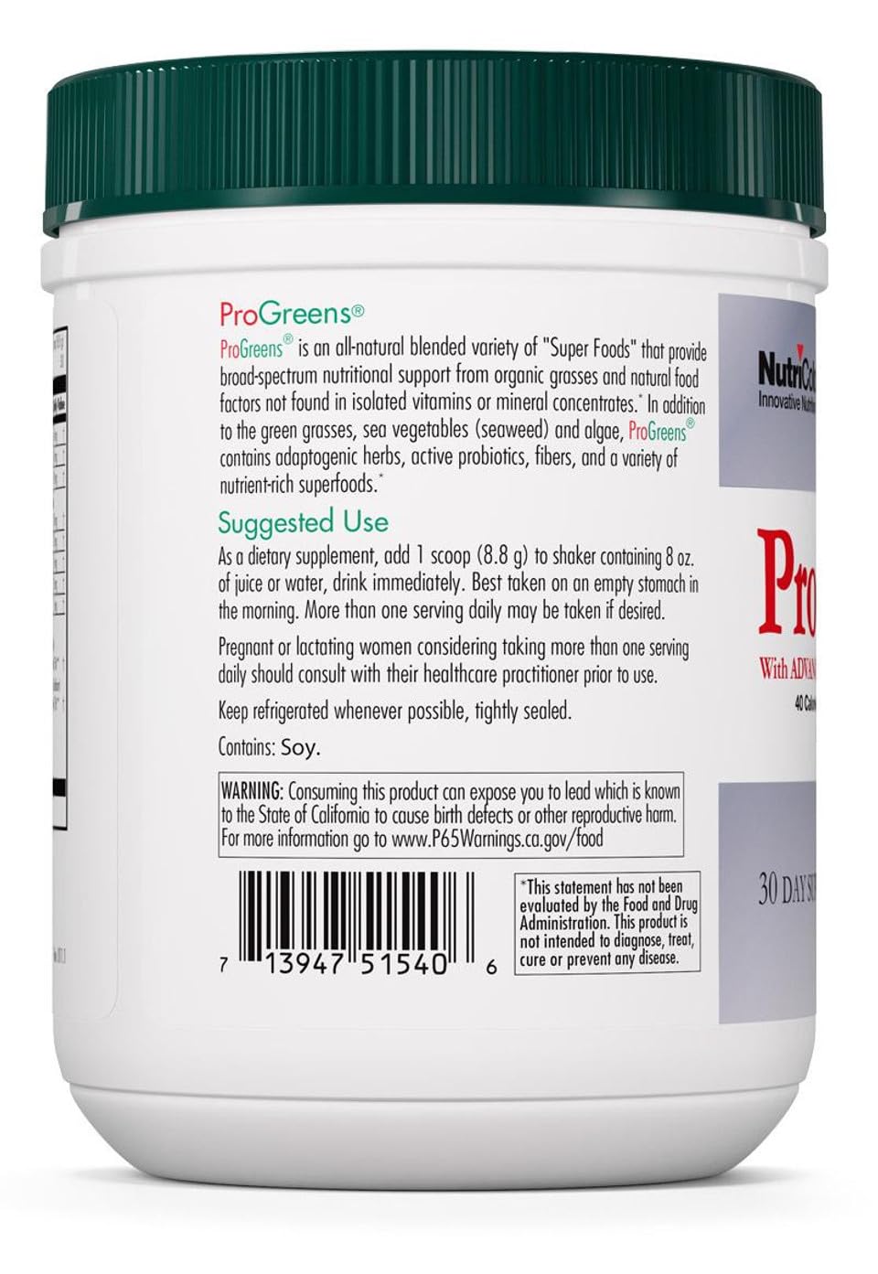 Nutricology ProGreens 265g Organic Superfood Powder - Greens Blend with Probiotics for Digestive Health | Vegan, Gluten-Free Supplement for Energy & Detox | Perfect for Smoothies, Juices & Daily Wellness Routine (30-Day Supply)