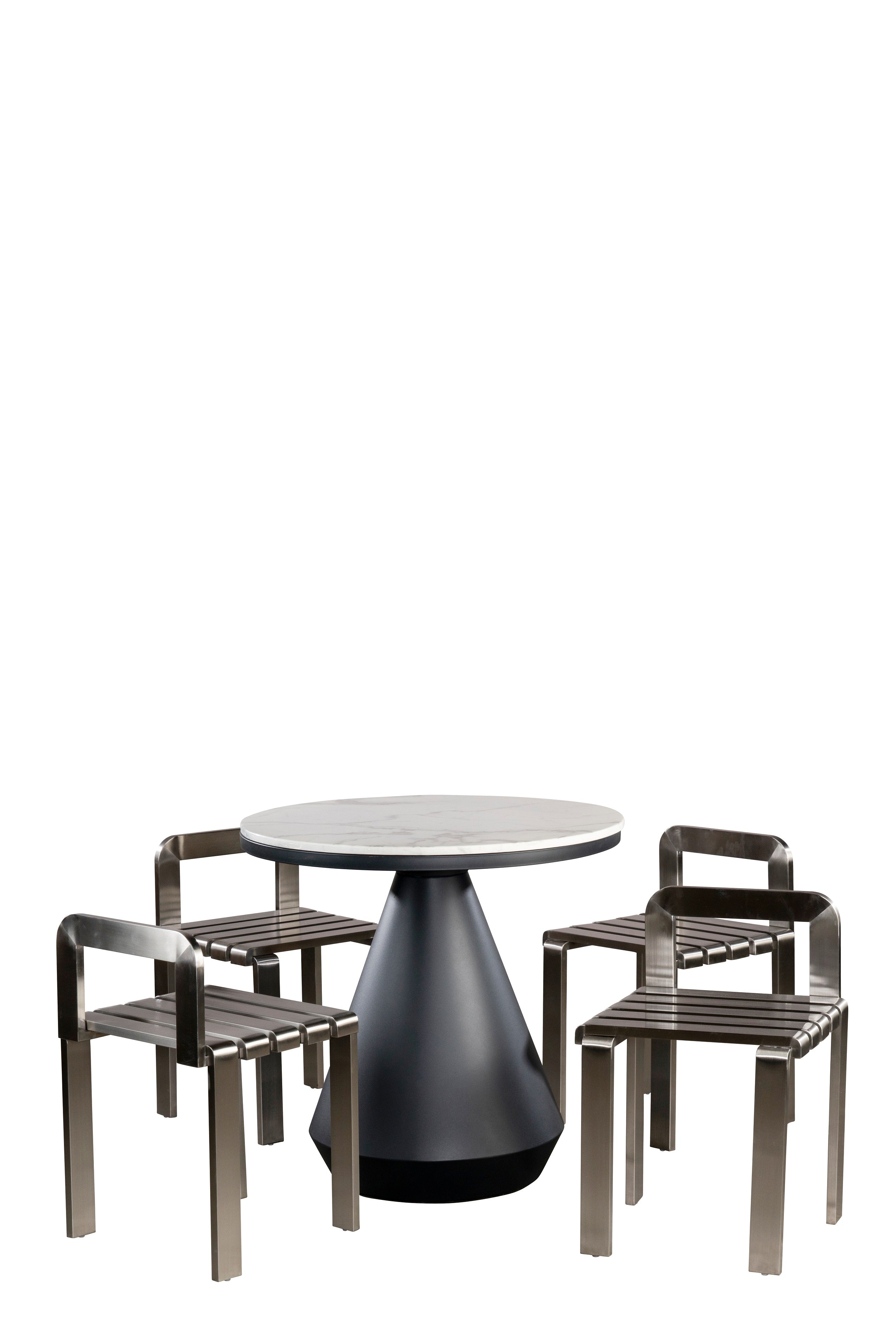 Black and White Tara Marble Top Bistro Dining Table Set for 4 - Perfect for Small Patios, Balconies, and Cozy Breakfast Nooks