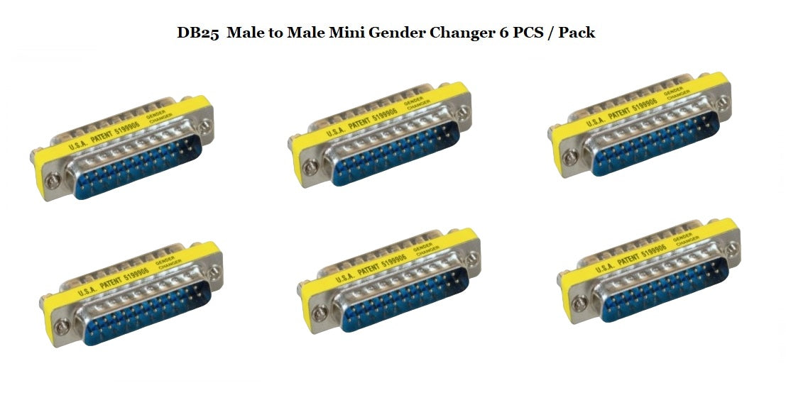 DB25 Male to Male D-Sub Serial Mini Gender Changer Coupler Adapter (6-Pack) - Perfect for Computer, Printer & Industrial Equipment Connections