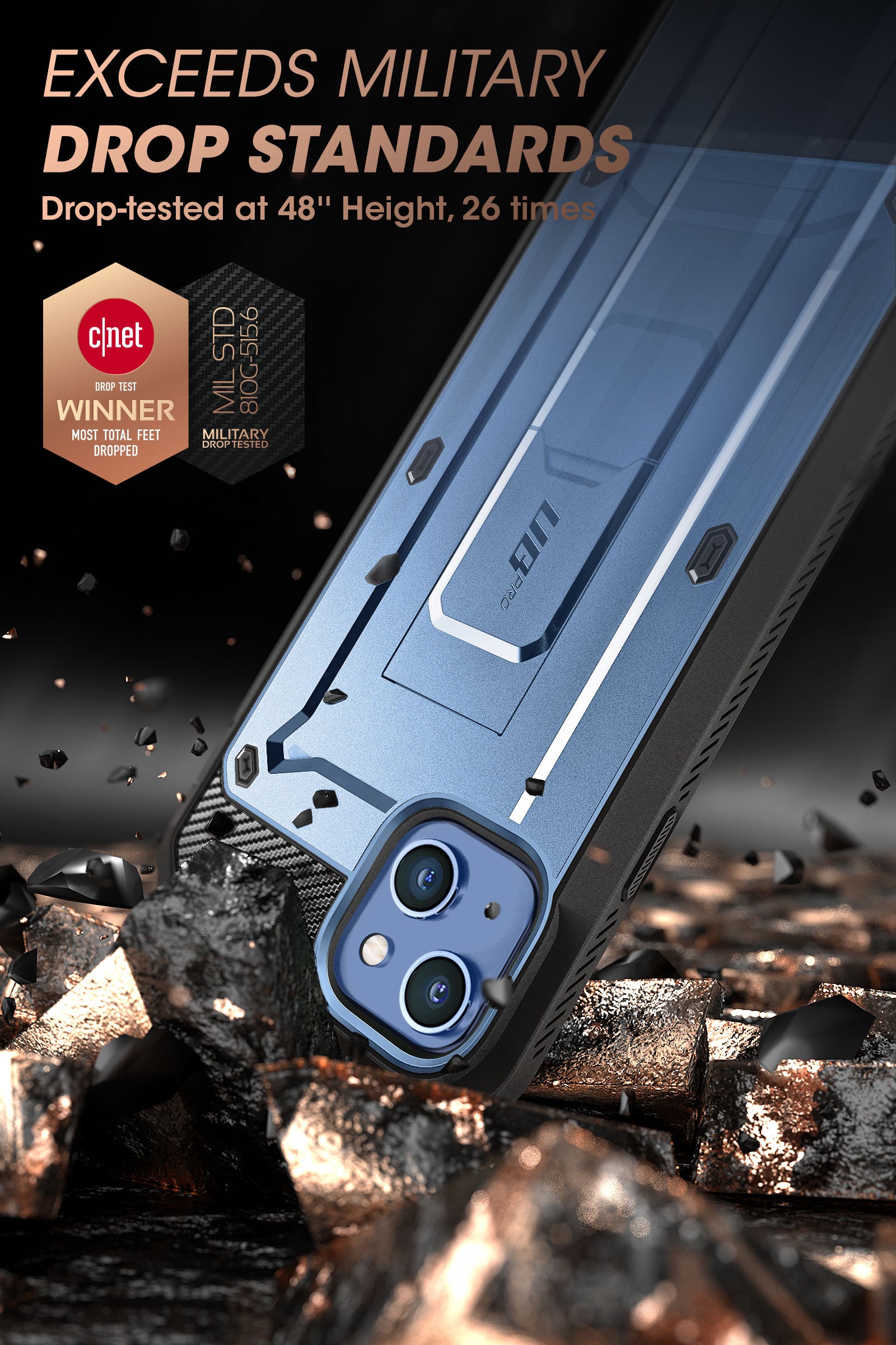 iPhone 14 Plus 6.7 Inch Shockproof Case - Unicorn Beetle PRO Series Heavy Duty Rugged Cover with Metallic Blue Finish | Perfect for Outdoor, Construction & Extreme Sports Protection