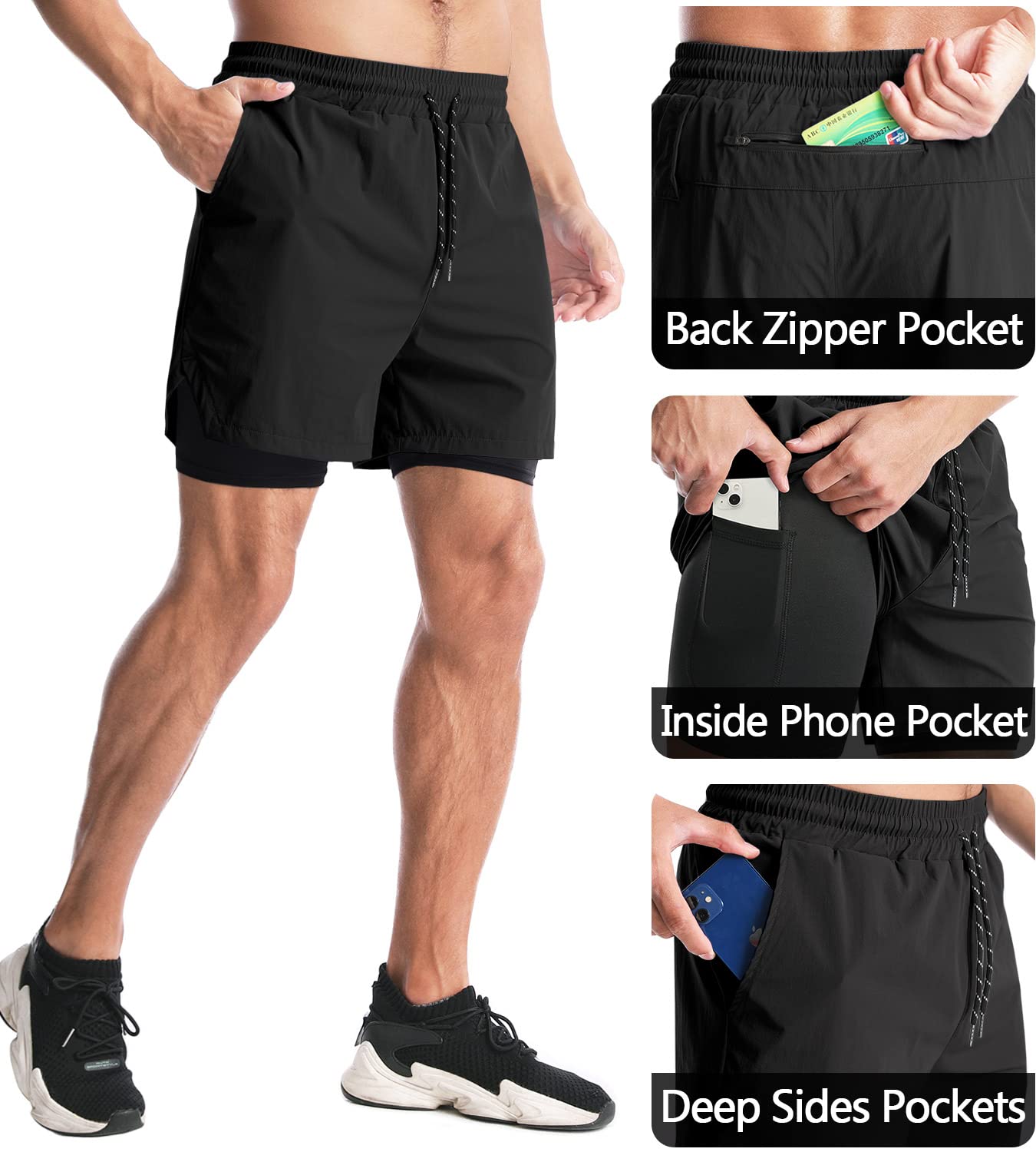 Aolesy Men's 2 in 1 Running Shorts - 5