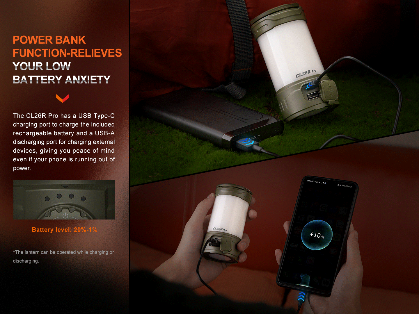 Fenix CL26R PRO Rechargeable LED Camping Lantern - 500 Lumens, USB-C Charging, Waterproof for Outdoor Adventures, Hiking, Emergency & Backpacking