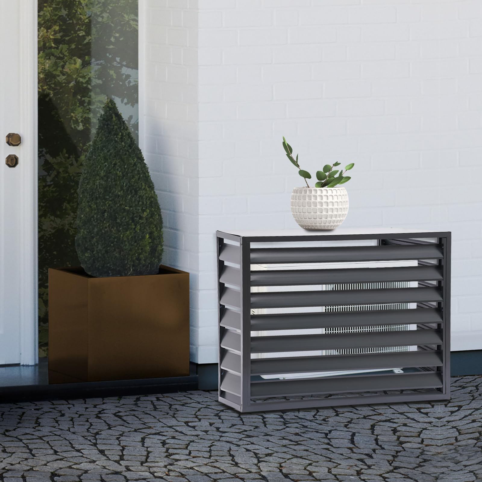 Outdoor Air Conditioner Cover - Aluminum Alloy Freestanding AC Privacy Screen Fence Panel for Backyard, Patio & Deck - Weatherproof Grey AC Fence for Yard Privacy & Aesthetic Protection