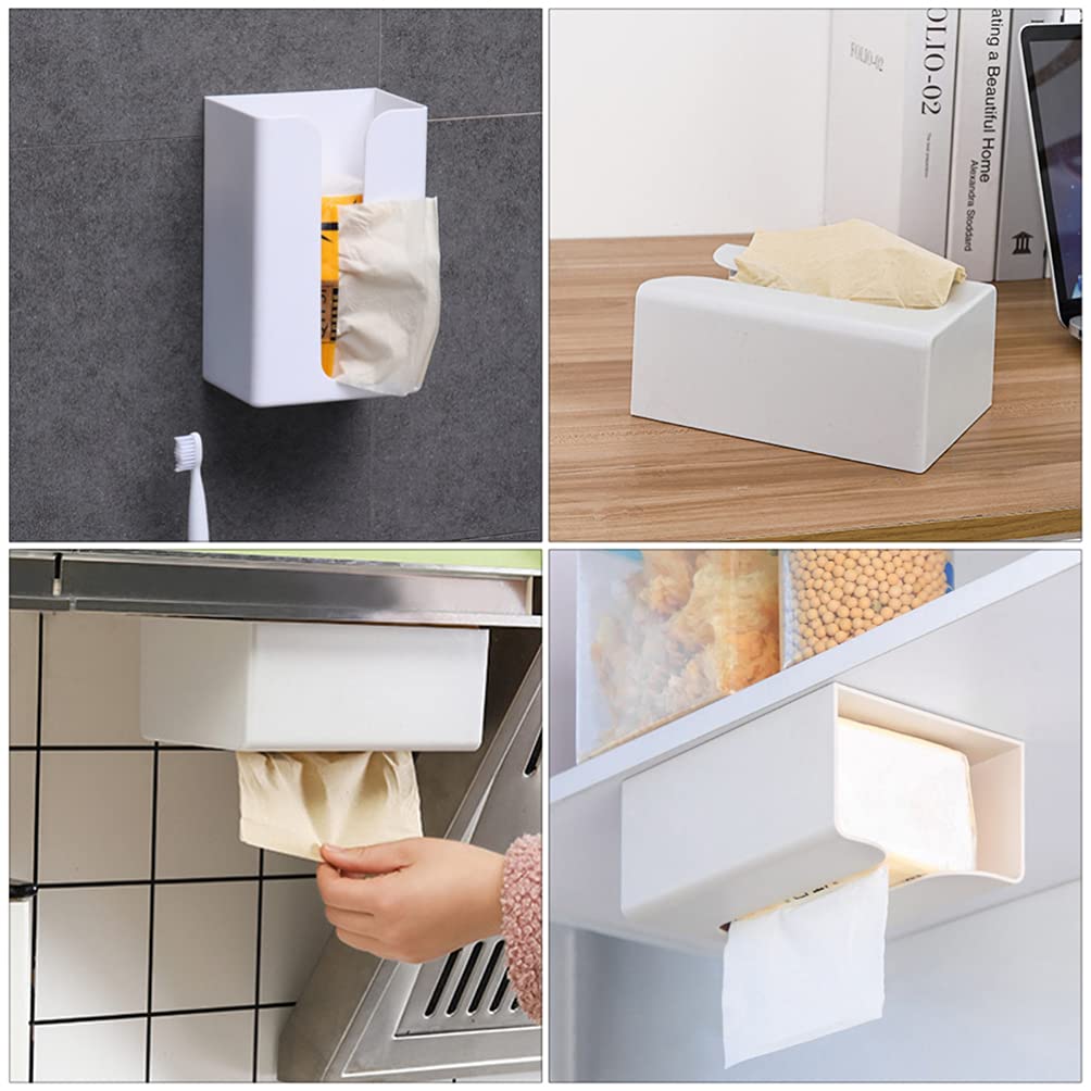 Hemoton 3-Pack White Plastic Wall-Mounted Tissue Box Holder - Hanging Paper Towel Dispenser for Bathroom, Kitchen & Makeup Counter | Space-Saving Toilet Paper Stand with ABS Material (White)